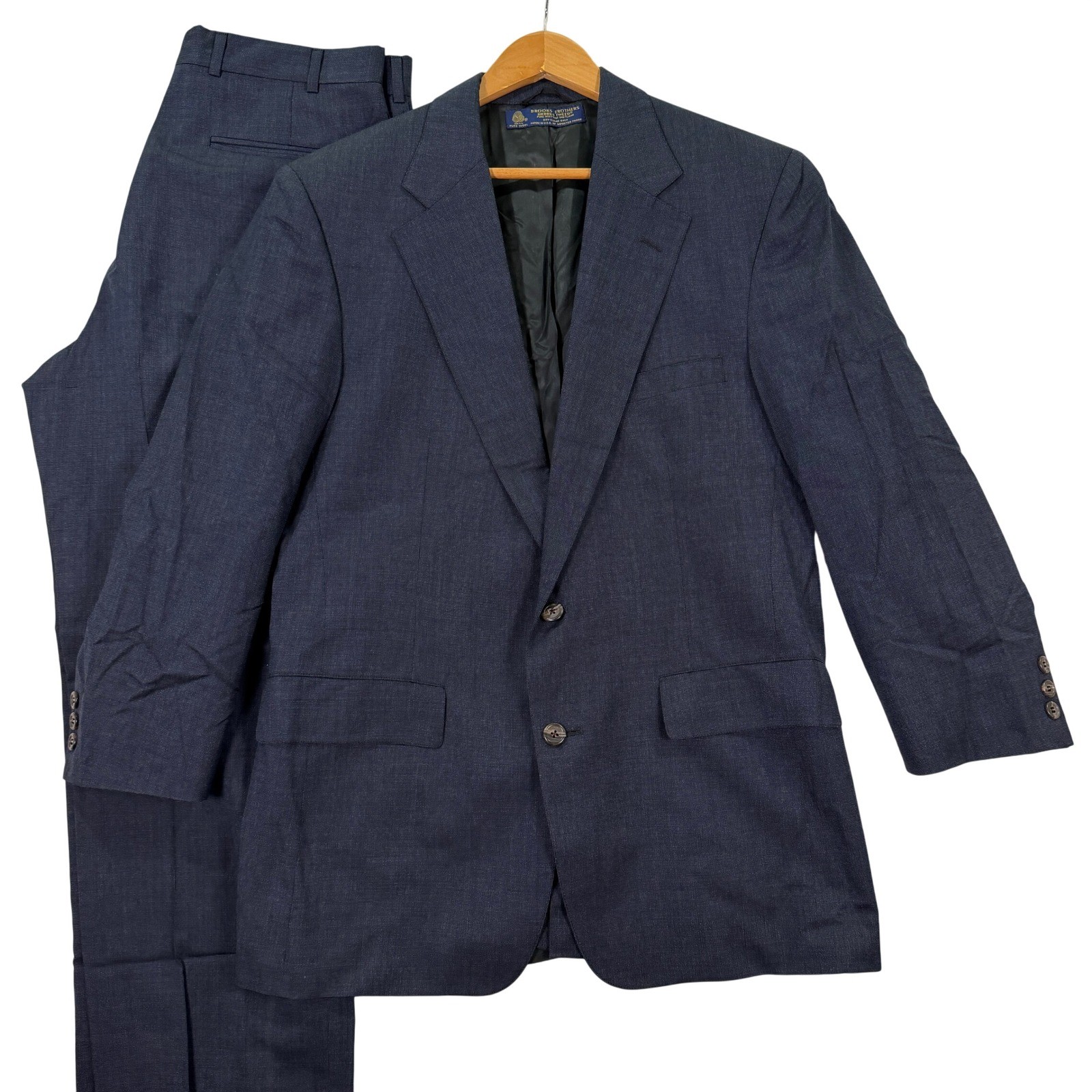 Brooks Brothers Mens 40S Short Slim Fit Suit Navy Scottish Shetland Wool 32×29