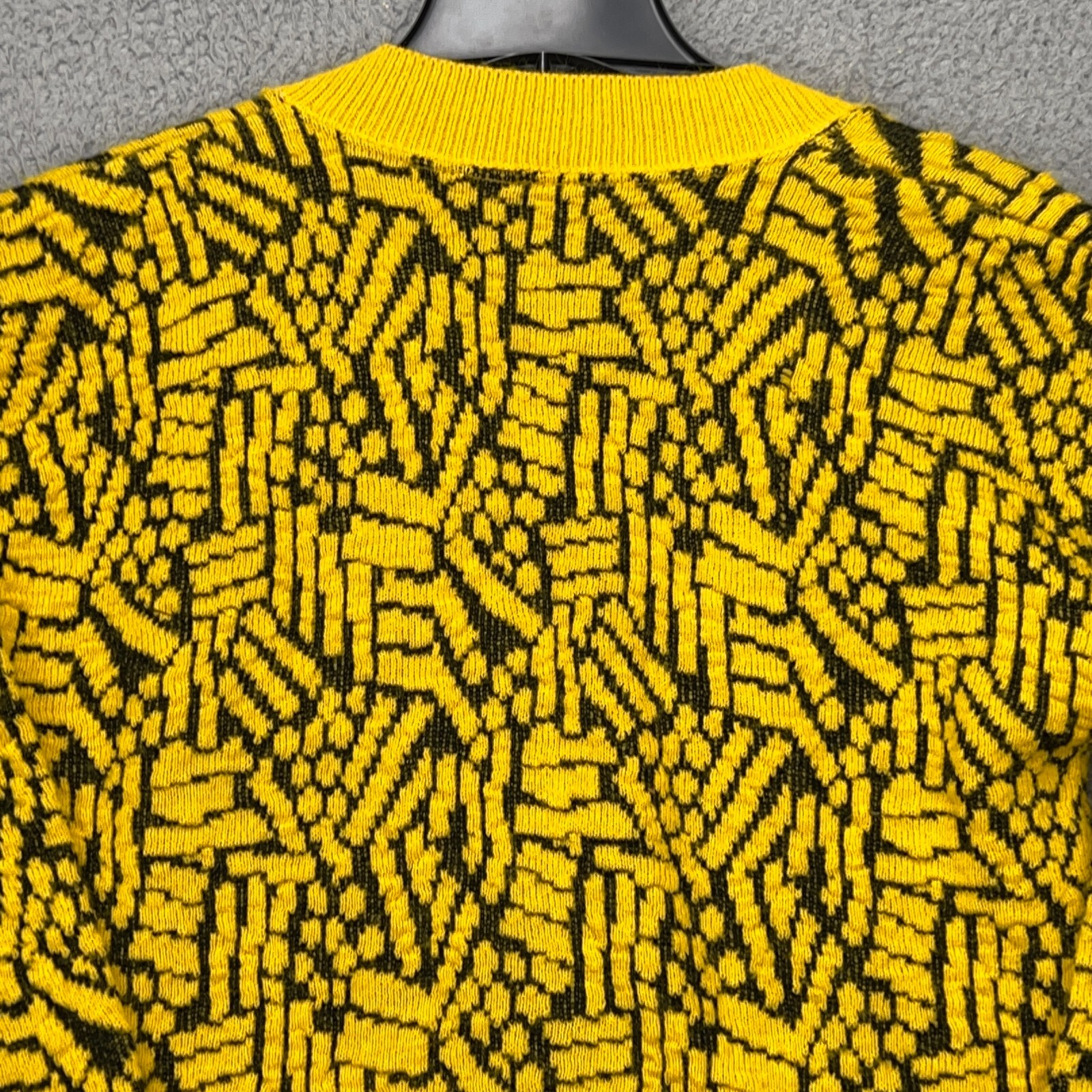 Alberoy Cardigan Sweater Womens Medium Yellow Geometric Vintage Hipster Retro