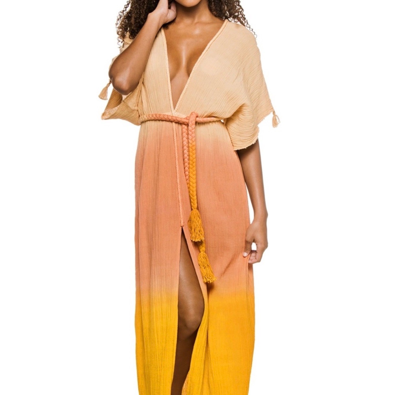 Z&L Europe Dip Dye Ombre Maxi Dress Boho Beach Resort Sunset Kaftan M
