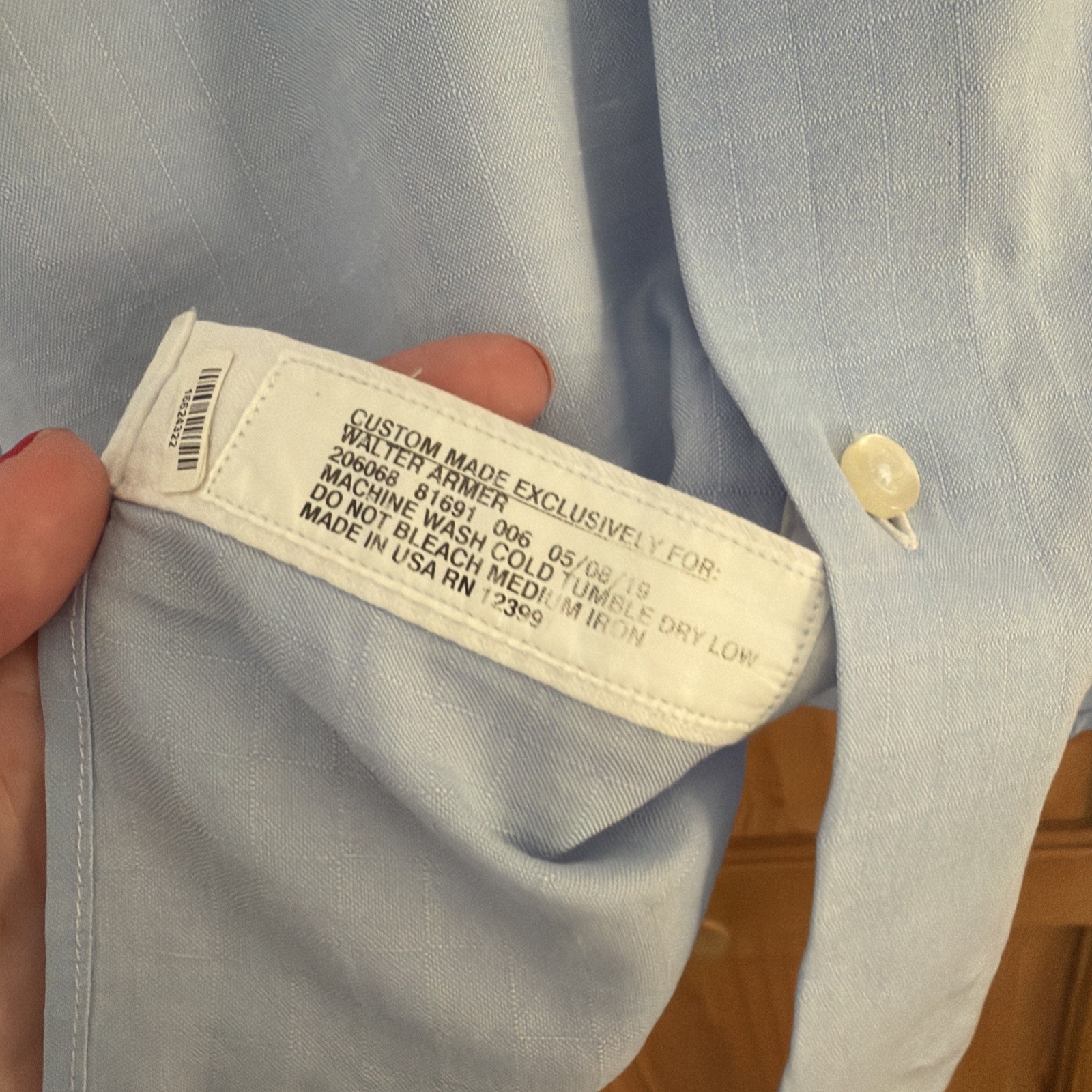 Tom James Men’s Custom Linen Cotton Dress Shirt Blue Button Down 17 1/2