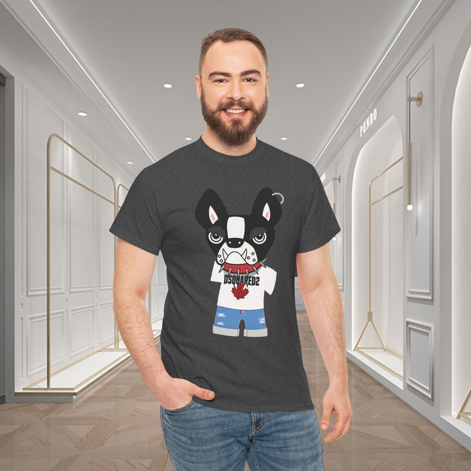 Bulldog Mascot Maple Leaf Urban Streetwear Graphic T-Shirt