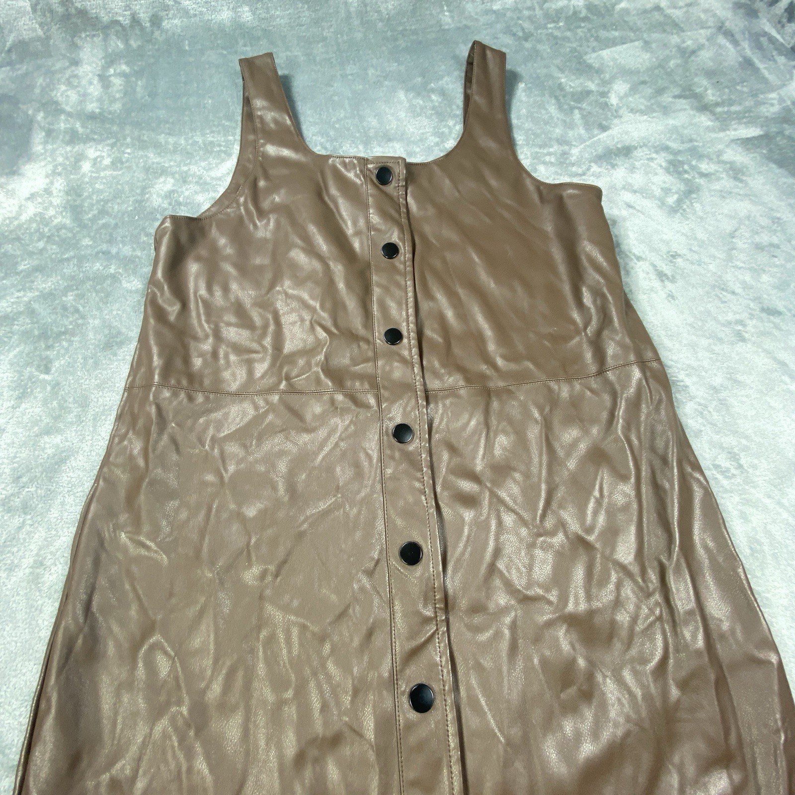 Molly Bracken Dress Brown Medium Womens Faux Leather Vegan Jumper Pinafore Boho