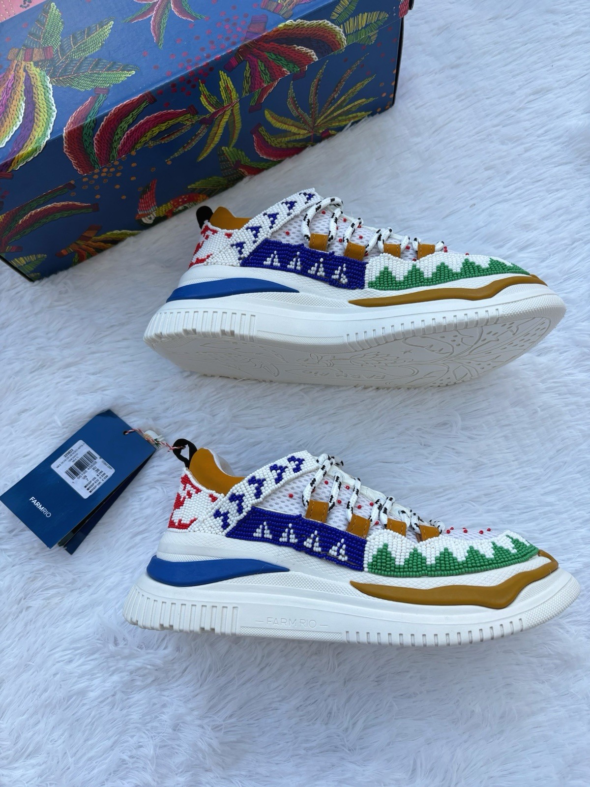 Farm Rio Beaded Boho Multi Colored Sneaker Shoes Size 7 $295