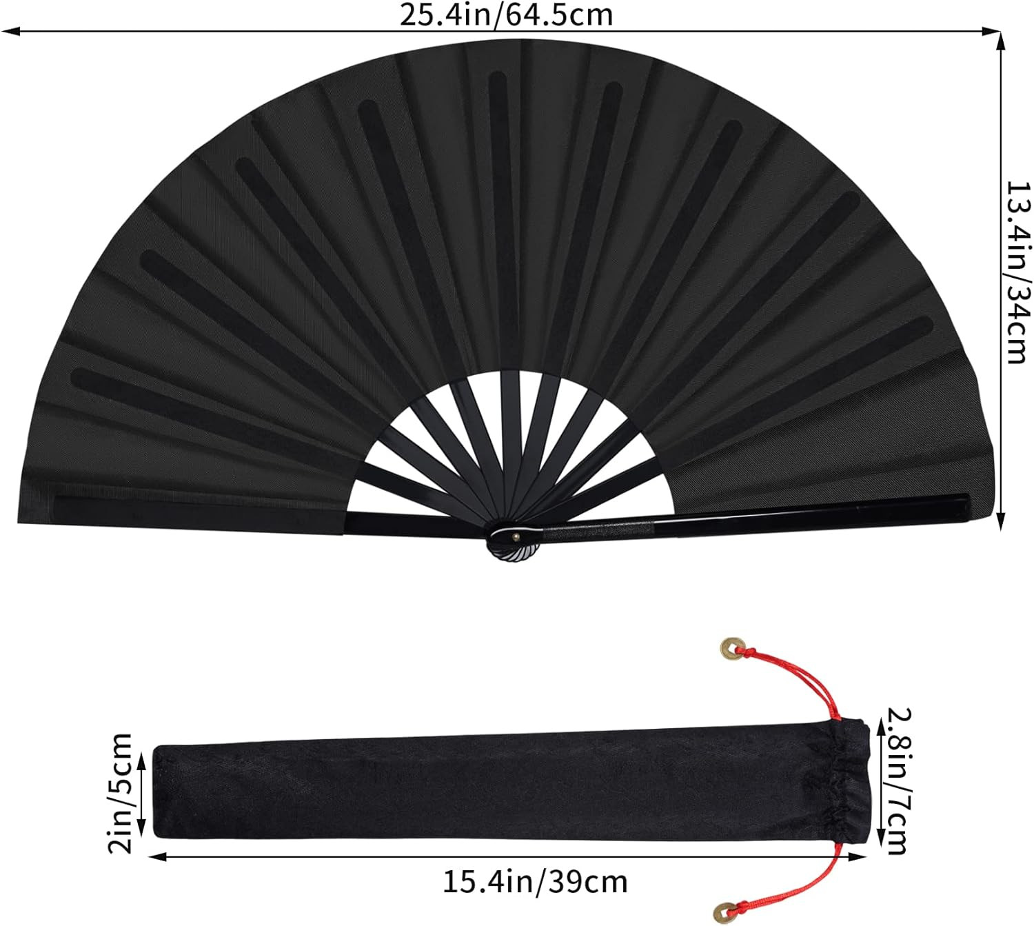 2 Packs Large Folding Hand Fan Handheld Folding Fans Chinese Tai Chi Nylon Cloth