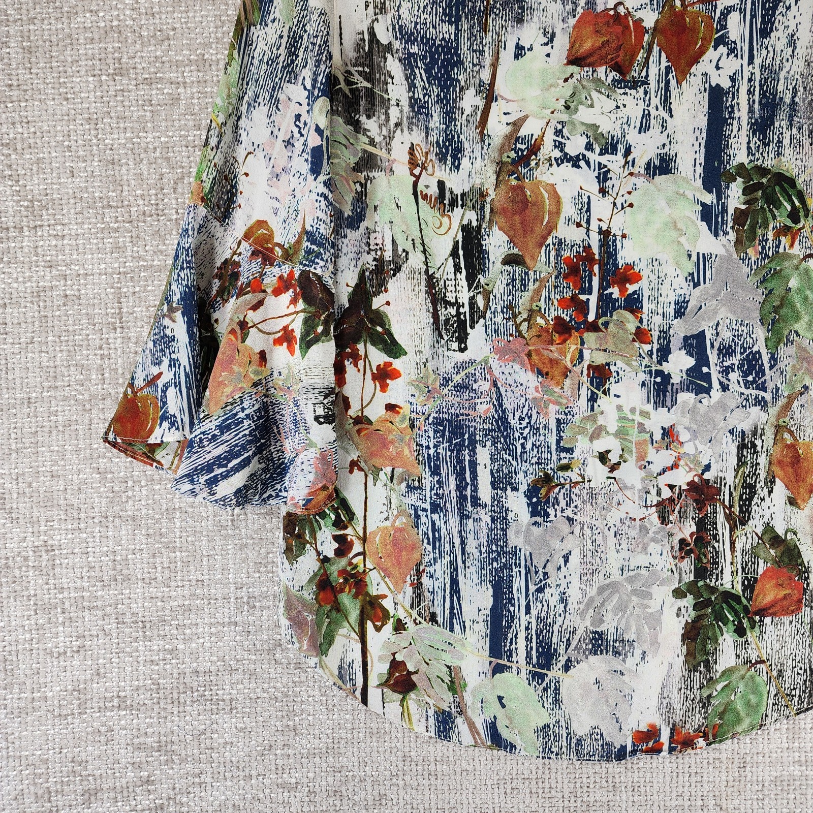 Tianello 100% Silk Pullover Bell Sleeve Blouse Top Womens XS Artsy Colorful