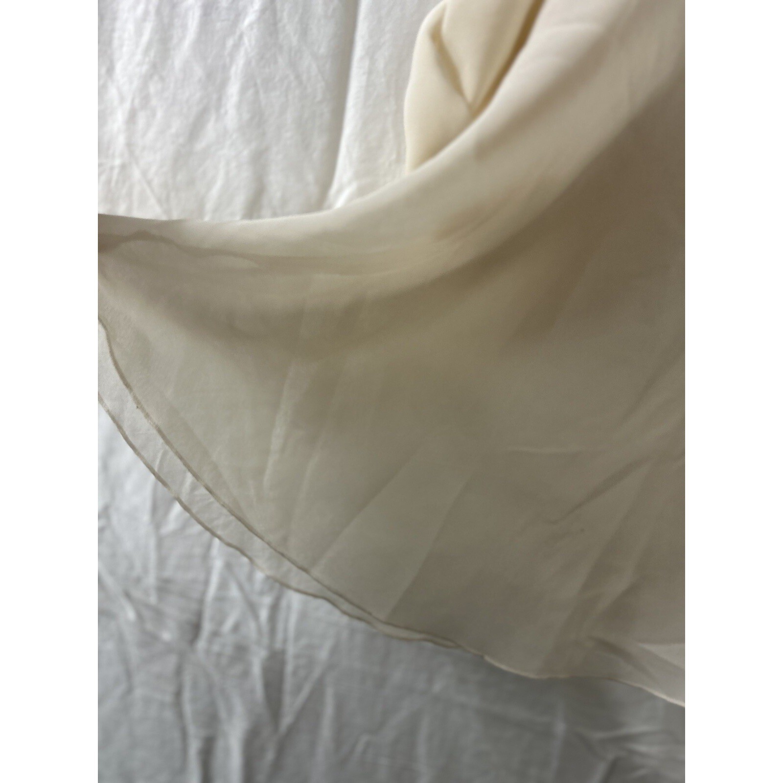 Analogy Sheer Chiffon Blouse L Ivory Roll Tab Button Boho Minimalist Office