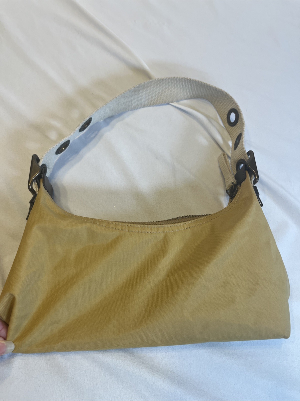 Gap Tan Shoulder Bag Mini Purse Y2K Zip Shut 9.5 x 4.5 Inches Canvas Strap