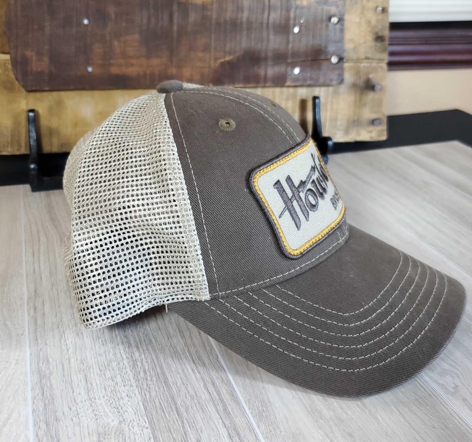 Howler Bros Logo Patch Trucker Snapback Hat Cap Tan Outdoors Fishing Adjustable