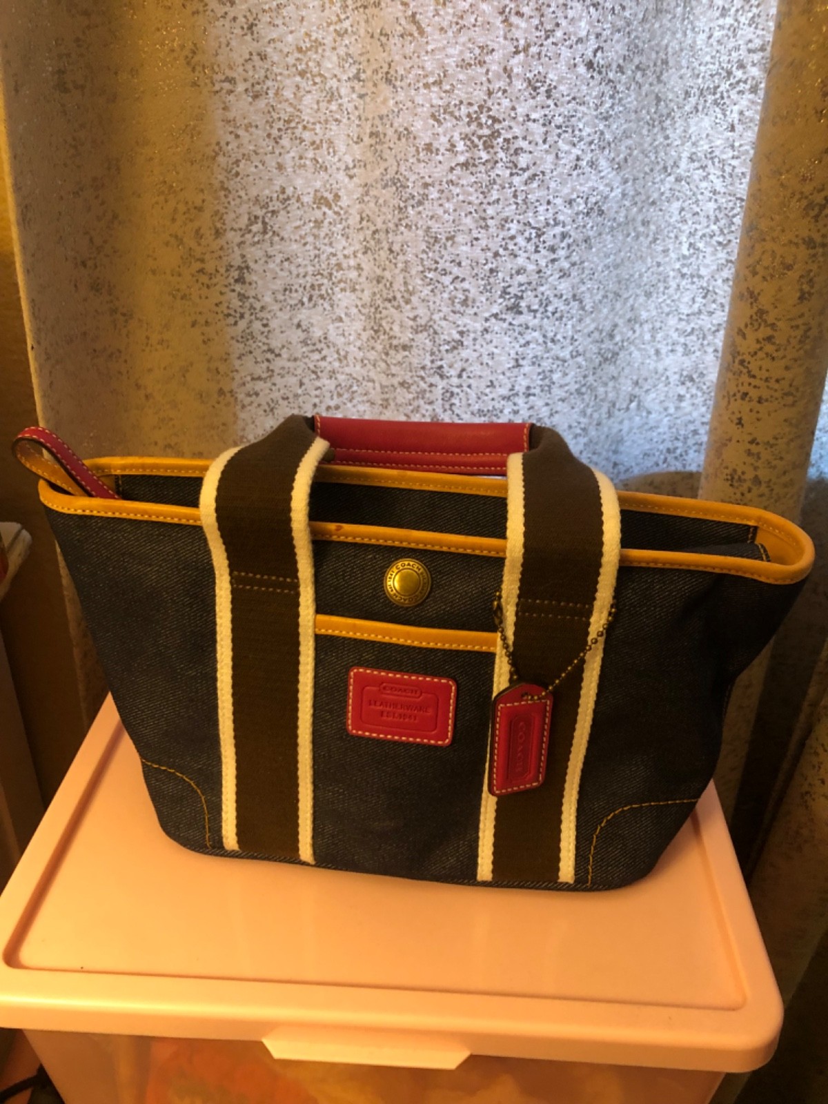 COACH Hampton Weekend Mini Tote Bag Blue Denim Pink Y2K B04M-4497 Vintage w/ TAG