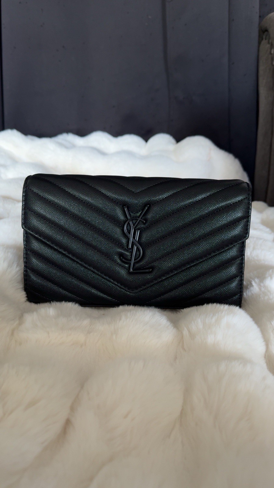 Ysl Saint Laurent Black Wallet and Chain Crossbody Strap