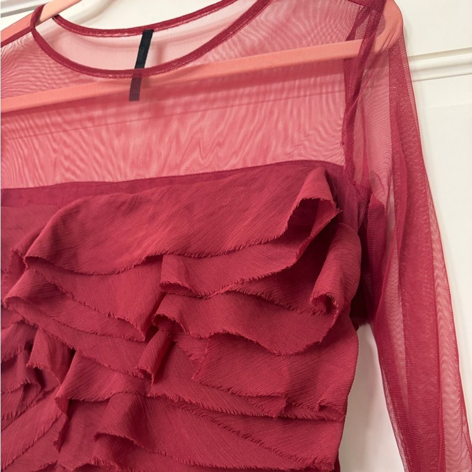 NWT ASOS Burgundy Ruffle Long-Sleeve Mesh Party Dress 4