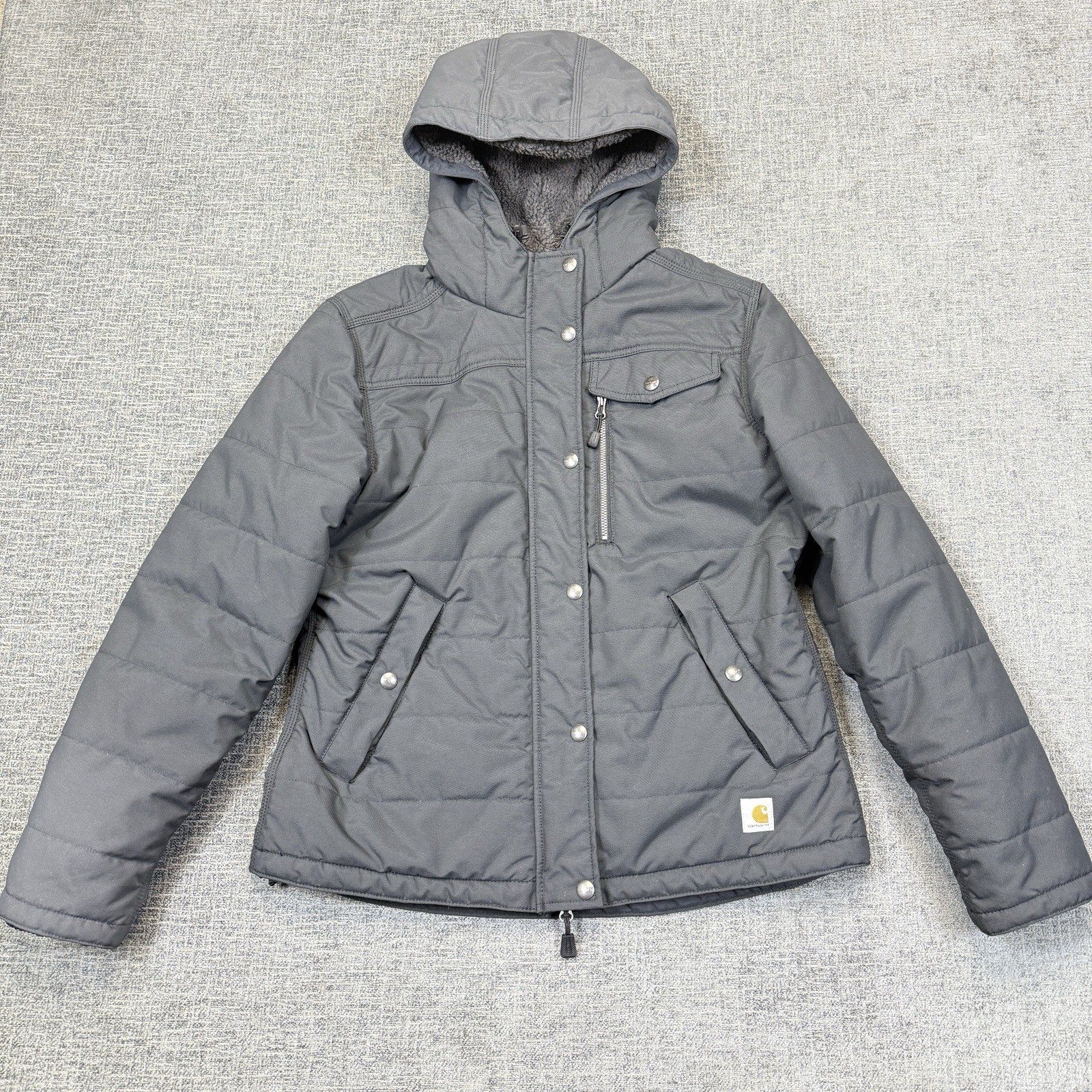 Carhartt Sherpa Lined Jacket Womens M Black Hooded Quilted Workwear Coat 103909