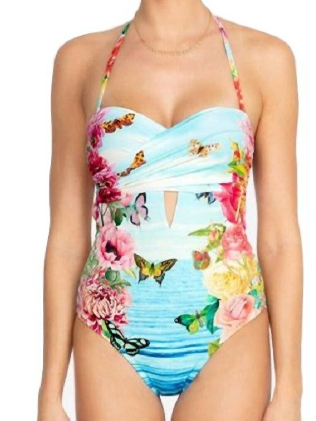 Johnny Was NWT Costa Azul Cut Out One Piece Swimsuit Blue Multi- CSW9221-XL