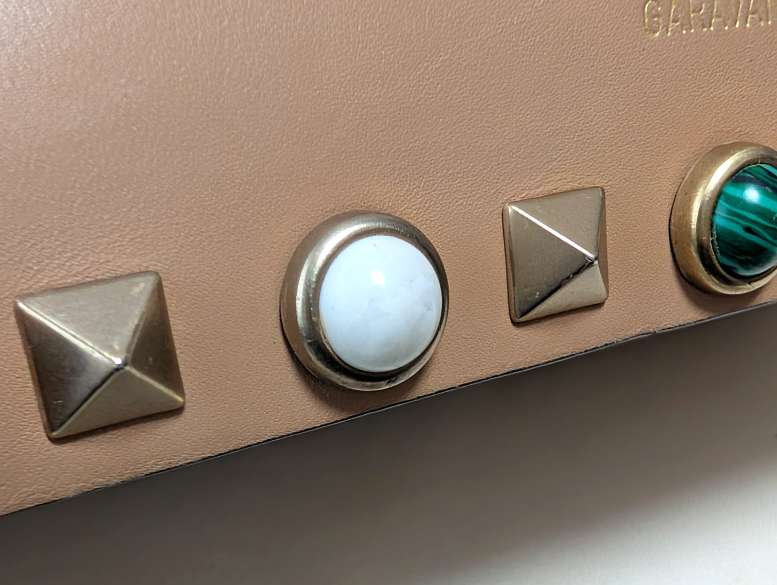 Valentino Garavani Shoulder Bag Purse Rock Studs Leather Beige