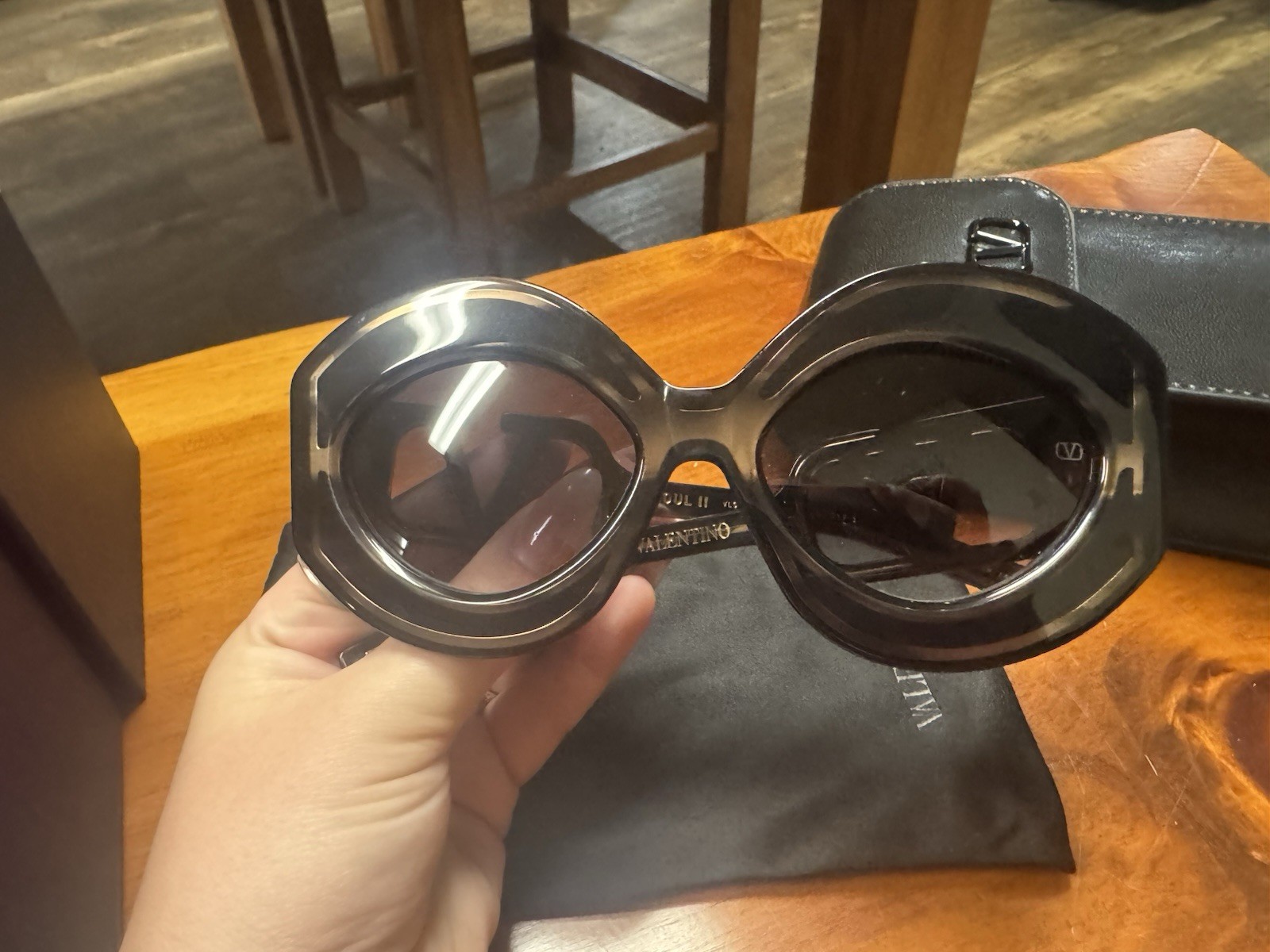 Valentino VLogo Oversized Sunglasses Black Frame Gray Tinted Lenses UV400