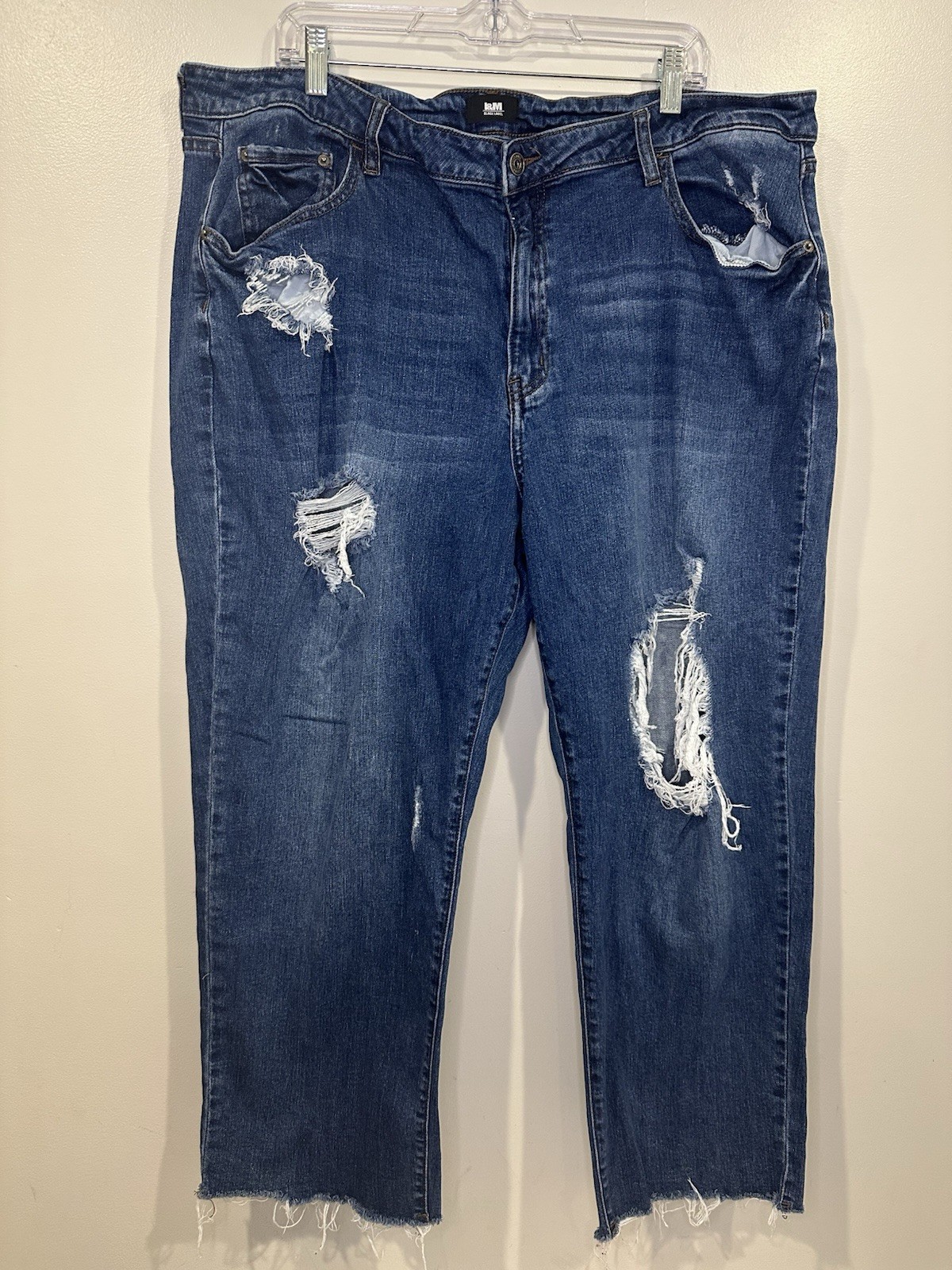 L&M Straight Leg Denim Jeans Size 22 Distressed Frayed Hem Trendy Boho