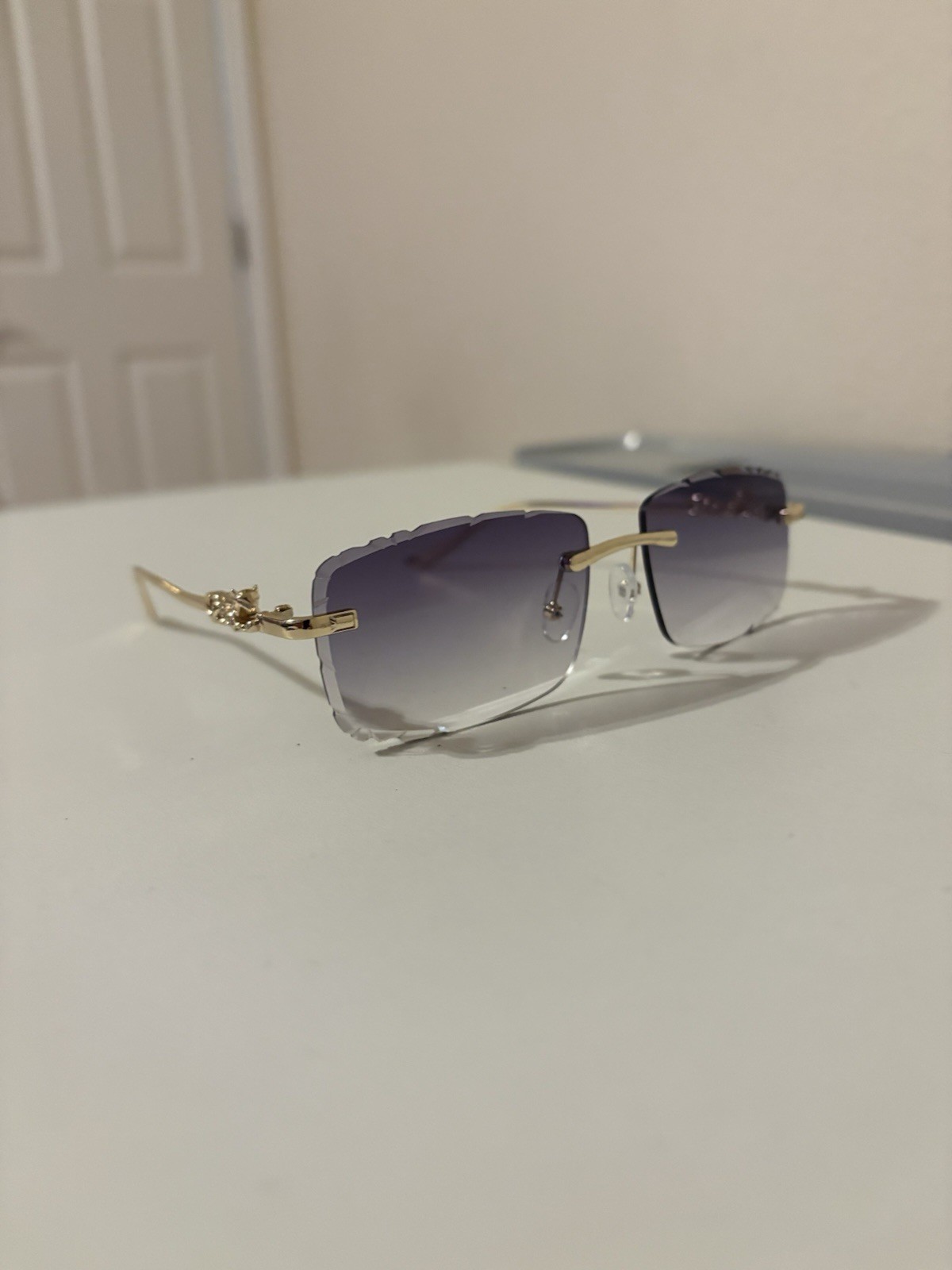 Cartier Diamond Cut Sunglasses with Gold Frame Magenta Pink Lens Made In France
