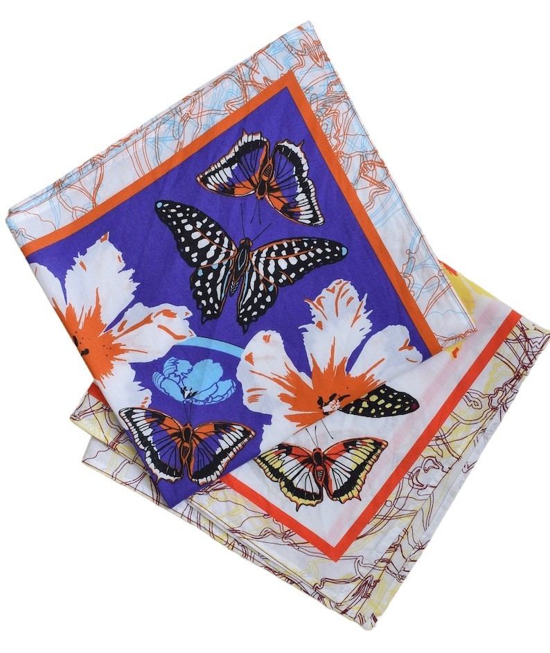 Butterfly Bandana: Soft 100% Cotton Handkerchief Hand Screen Printed Pollinator