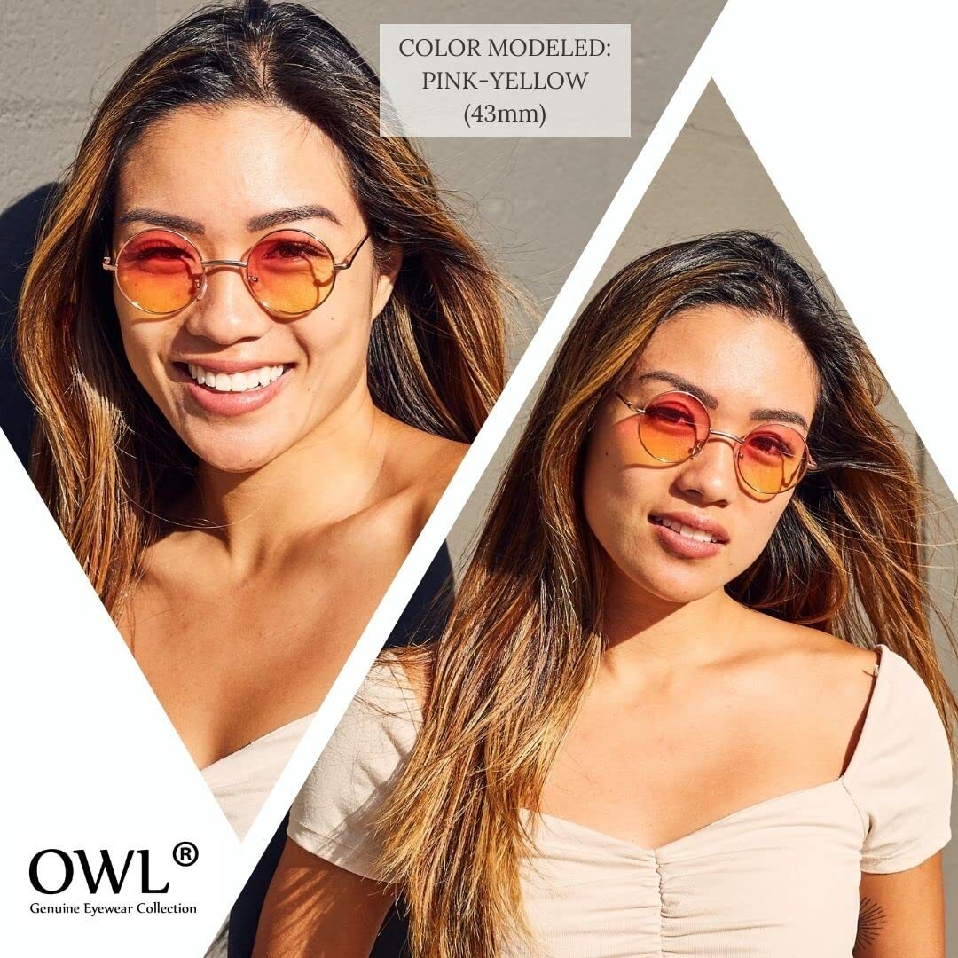 OWL Round Sunglasses 10 Pack Retro Vintage Hippie Style 43mm Yellow Tint Lens