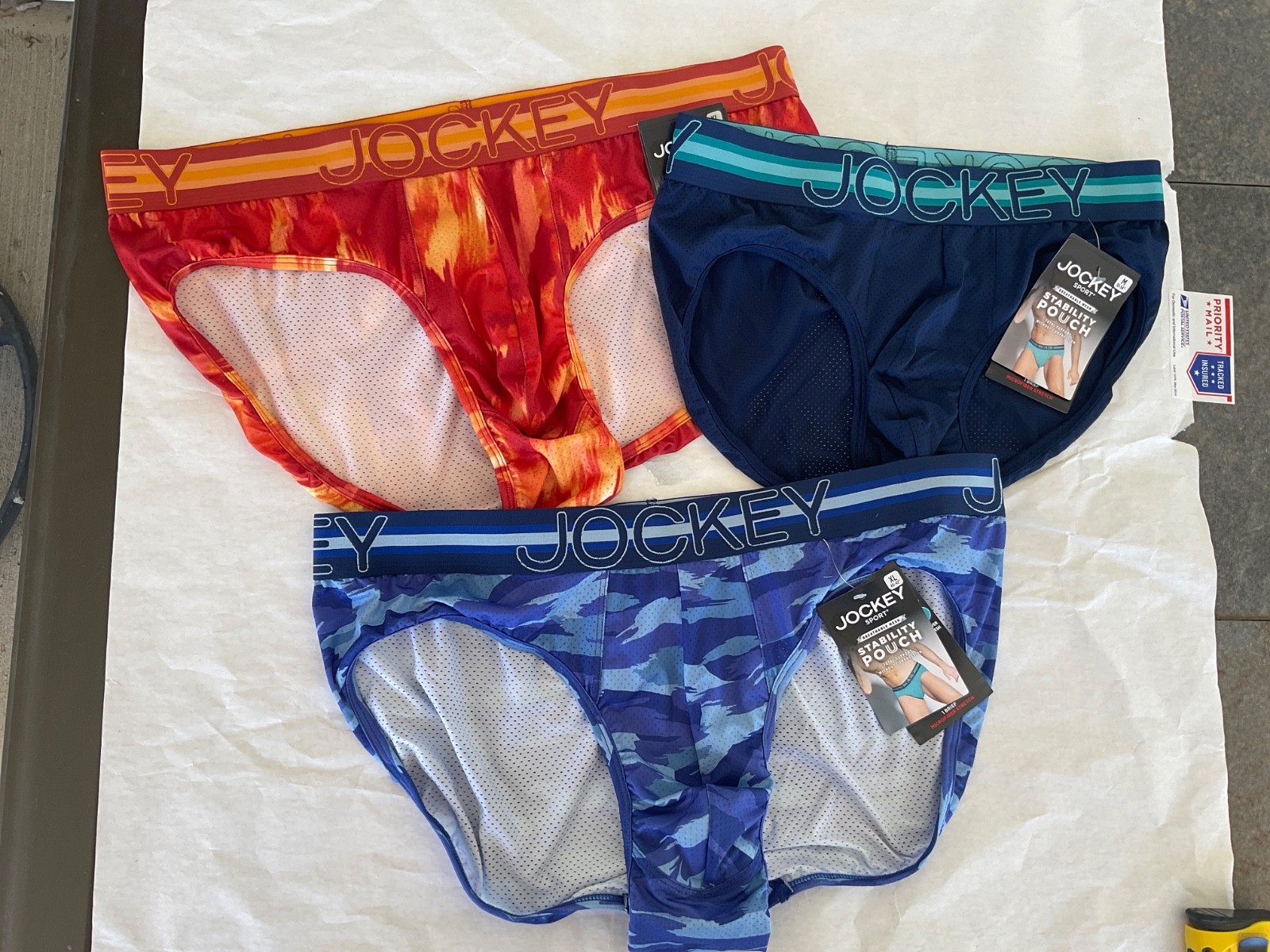 Jockey Sport Stability Pouch Brief Breathable Mesh New Orange Blue Men