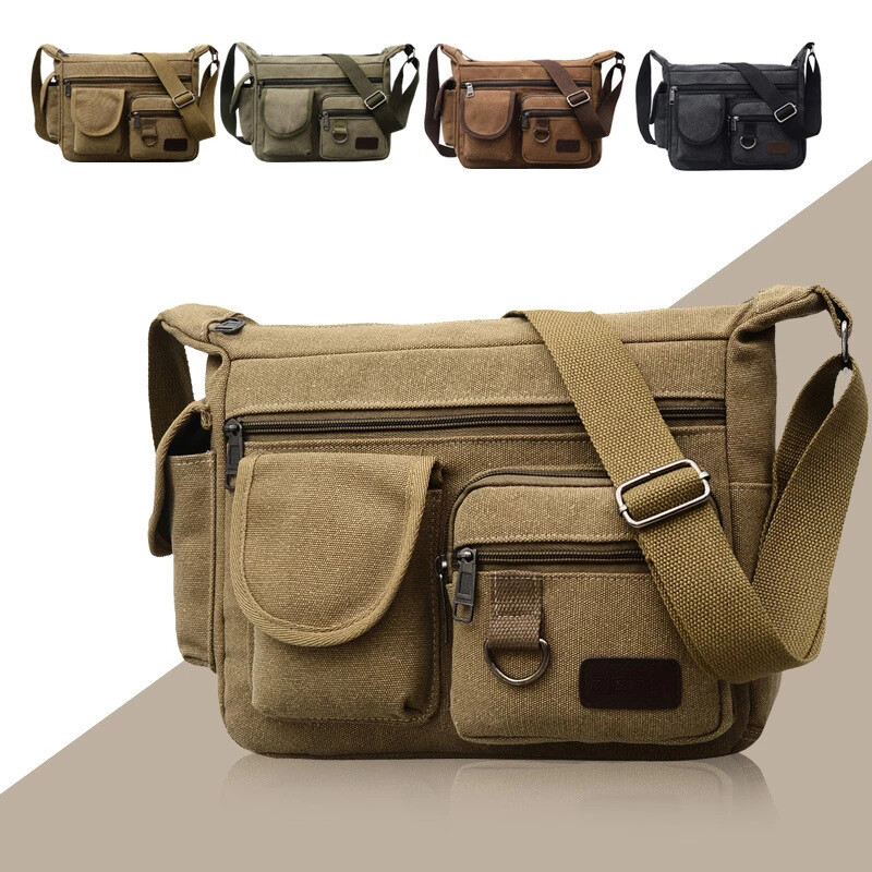 Men’s Canvas Cross Body Bag Messenger Shoulder Book Bags School Satchel Vintage