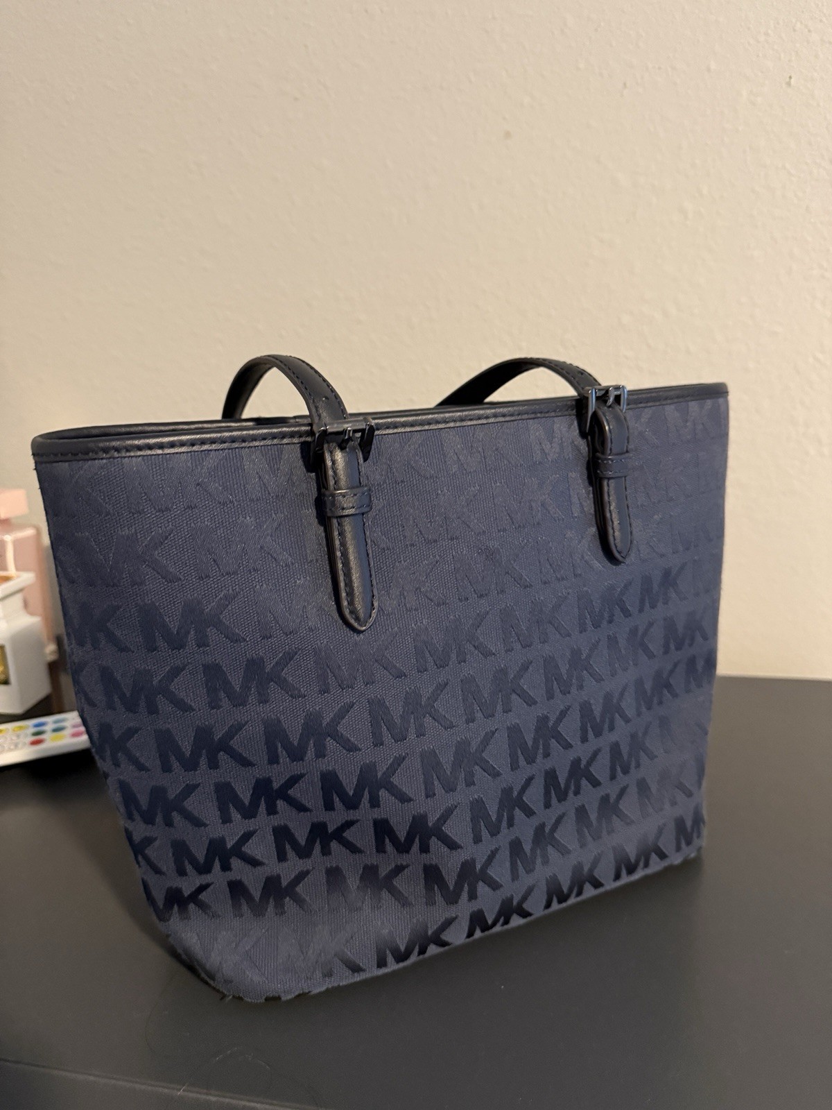 Michael Kors Navy MK Logo Tote with Front Pocket
