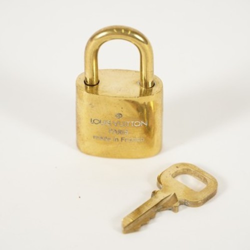 LOUIS VUITTON PadLock Lock & Key Brass Gold Authentic Number random JP Used