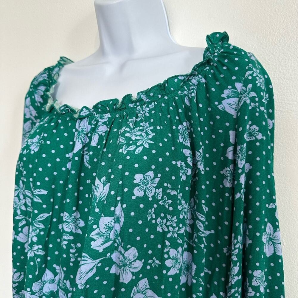 Free People One On One Date Green Floral Print Long Sleeve Bodysuit Size Small
