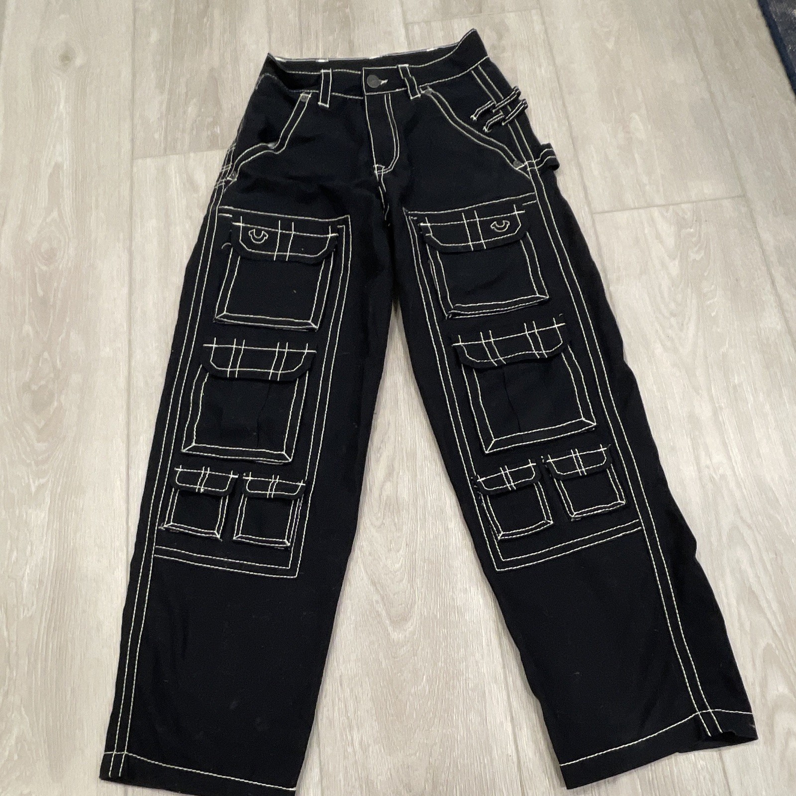 True Religion Black Cotton Canvas Cargo Pants Men’s 29 Straight Relaxed Mid Rise