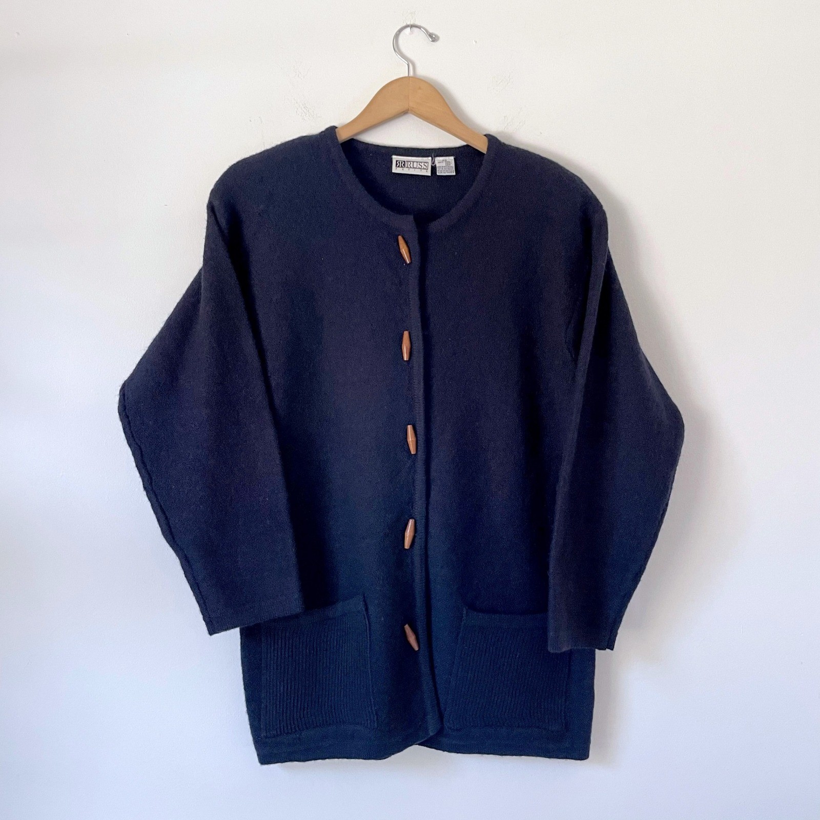 Vintage Wool Toggle Button Cardigan Sweater Jacket Minimalist Quiet Luxury