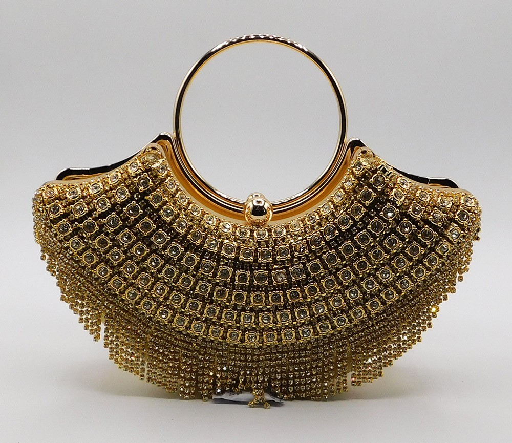 New Rhinestone Evening Handbag Handle Tassel Wedding Party Clutch Purse Gold5280