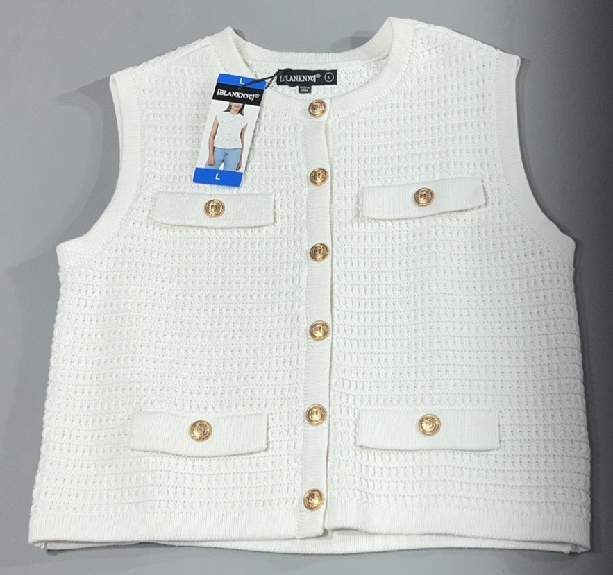 BLANKNYC Sweater Vest Sleeveless Knit Textured Cream Women Size Large NWT