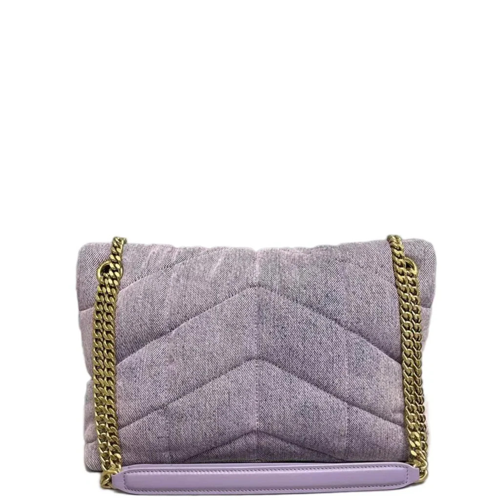 Yves Saint Laurent Small Loulou Puffer Chain Purple Pink Denim (kc060126a6r)