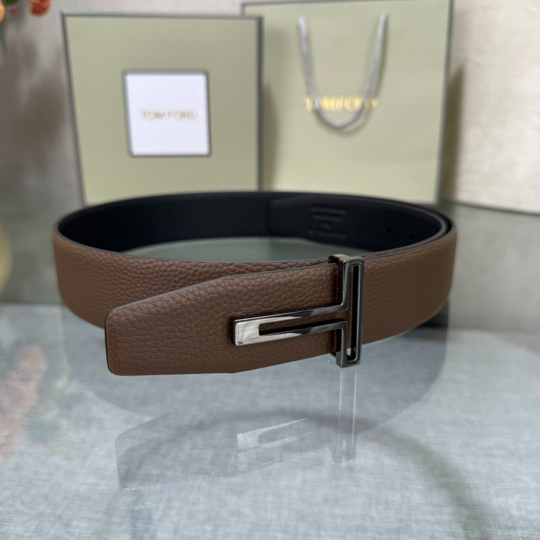 Tom Ford Reversible Belt Leather Brown / Black Belt T-Black Buckle