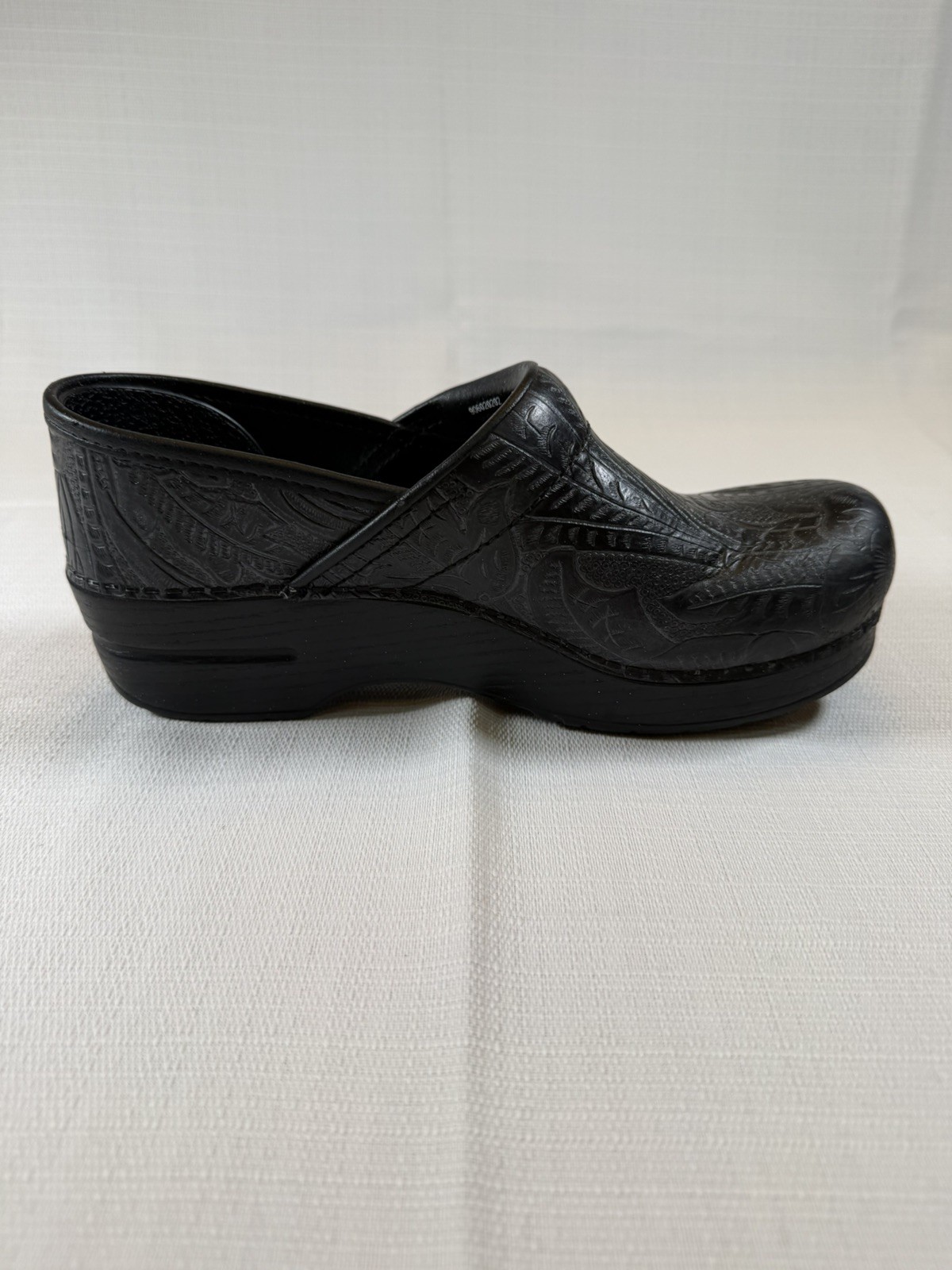Dansko Professional Clogs EU 37 US 6.5 7 Black Embossed Leather Tooled Shoes