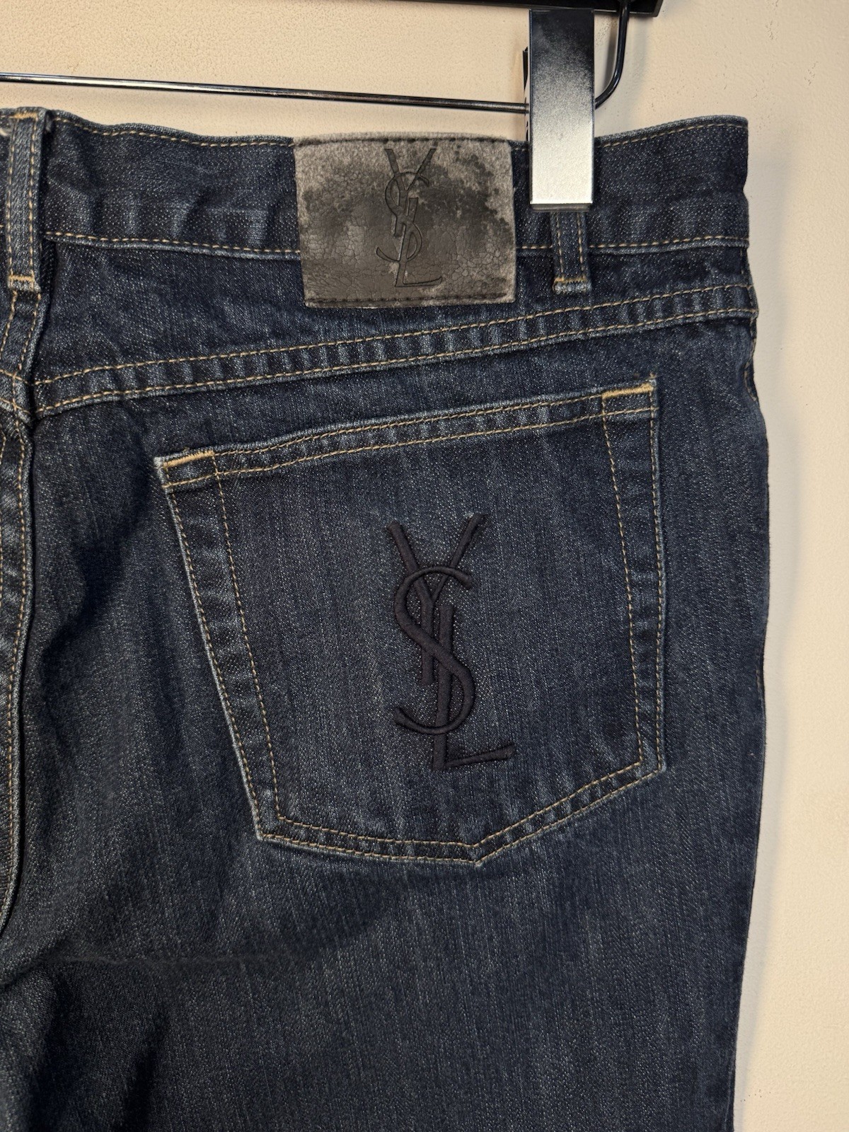 34×30 YSL Jeans Pants Big Logo Indigo Selvedge Yves Saint Laurent Y2K