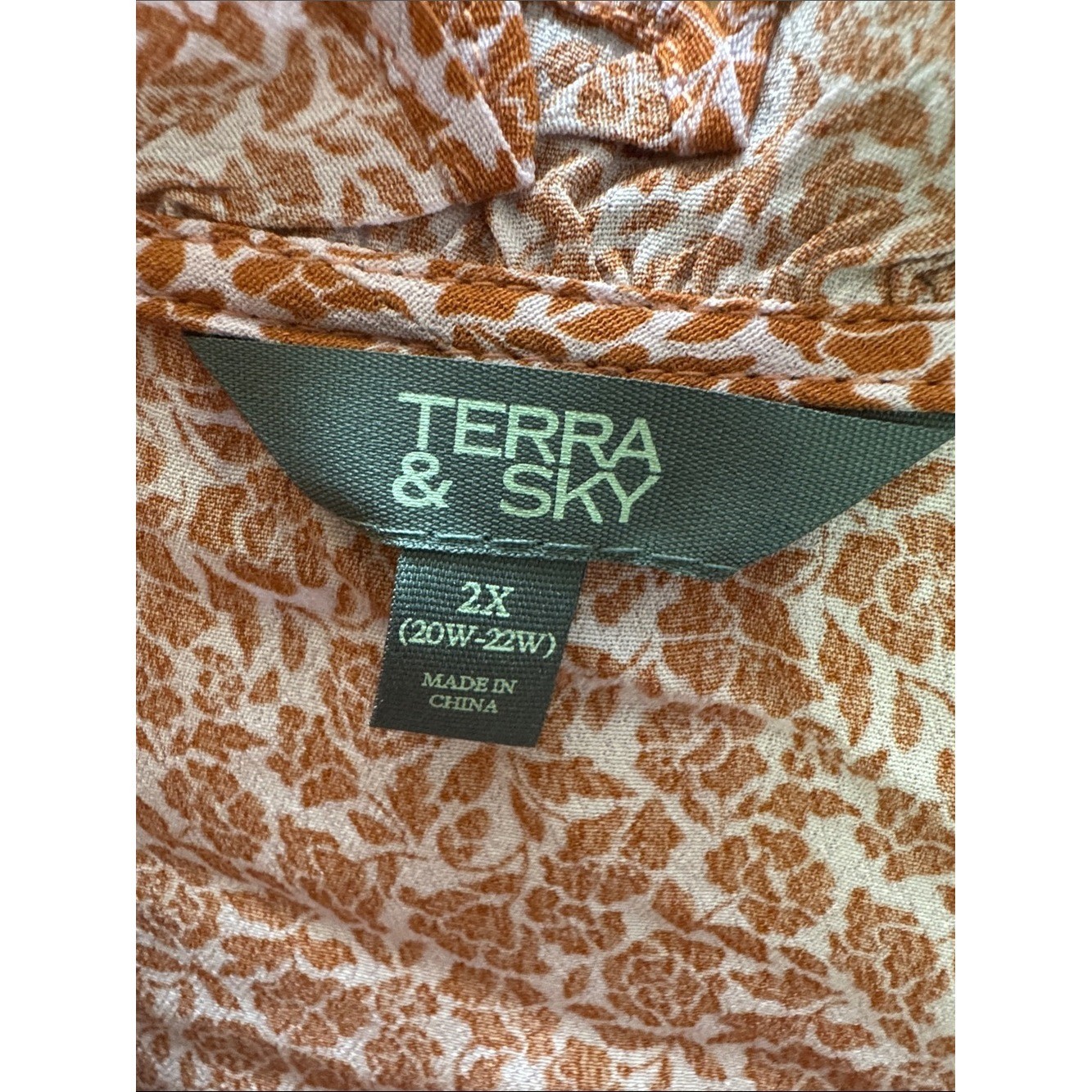 Terra & Sky Rust Floral Smocked Yoke Top