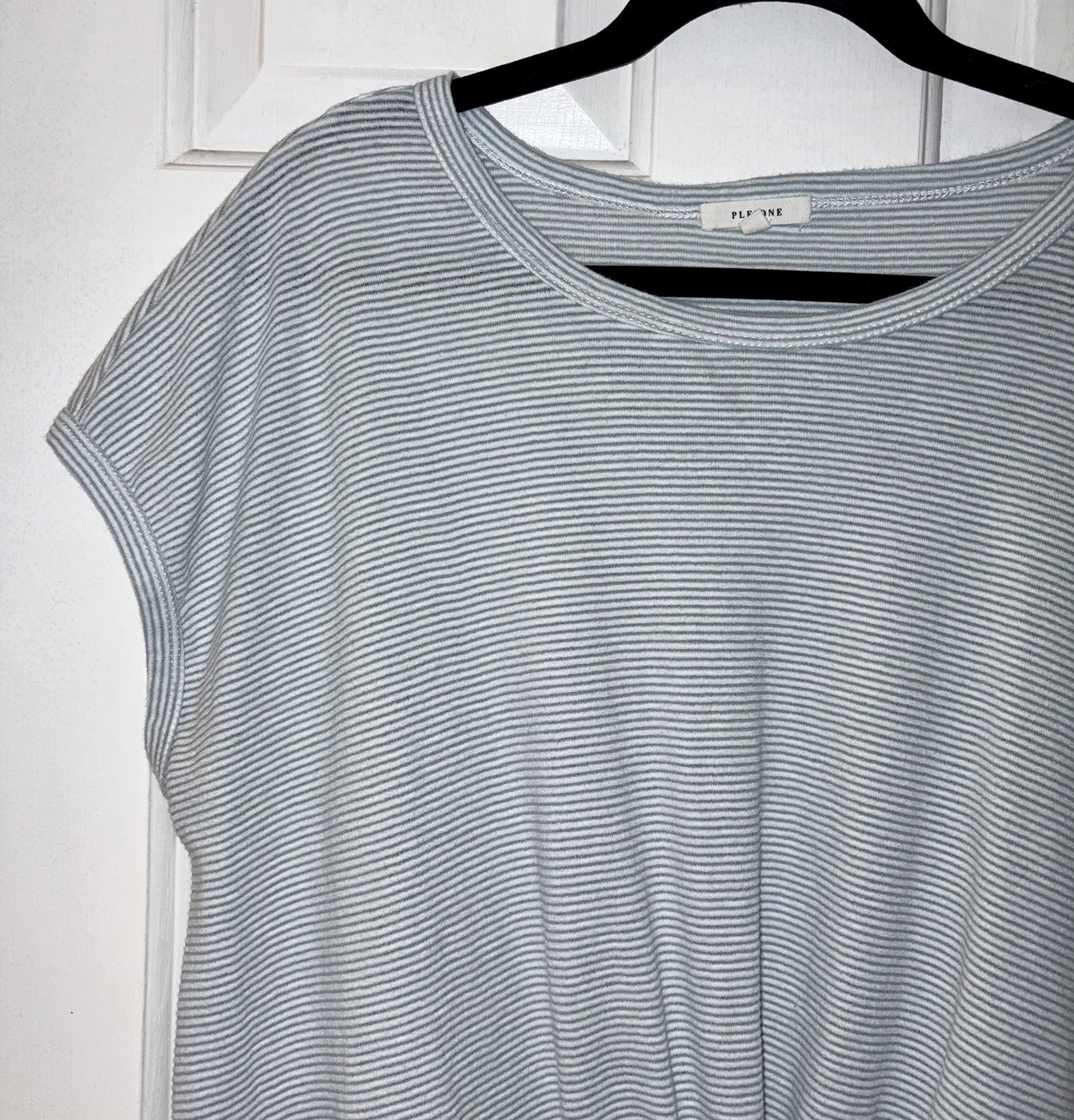 Pleione Blue & White Striped Cotton Women’s Short Sleeve Twist Tee T-Shirt Top