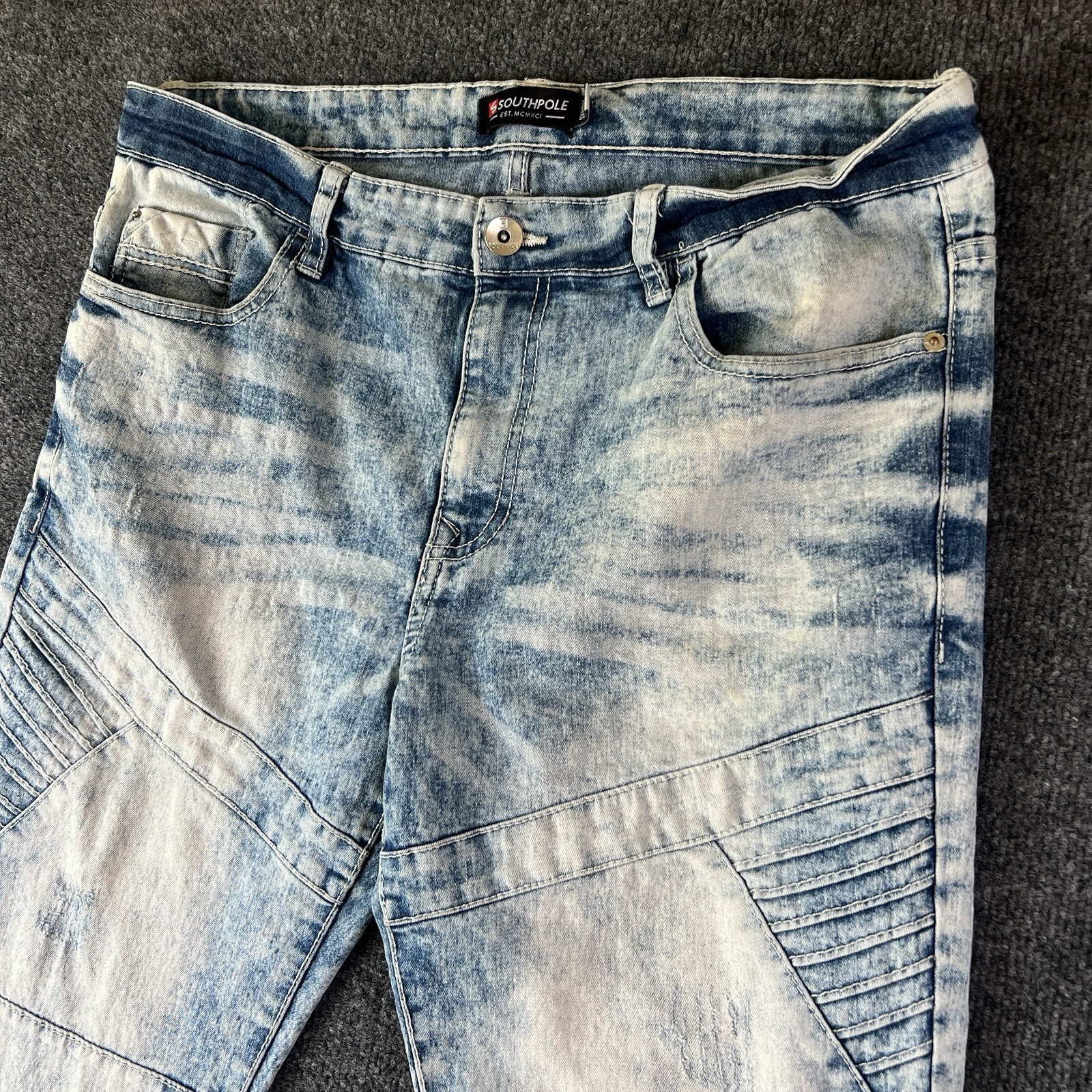 Southpole Acid Wash Men’s Moto Skinny Jeans Denim Size 35×30 Y2K Streetwear