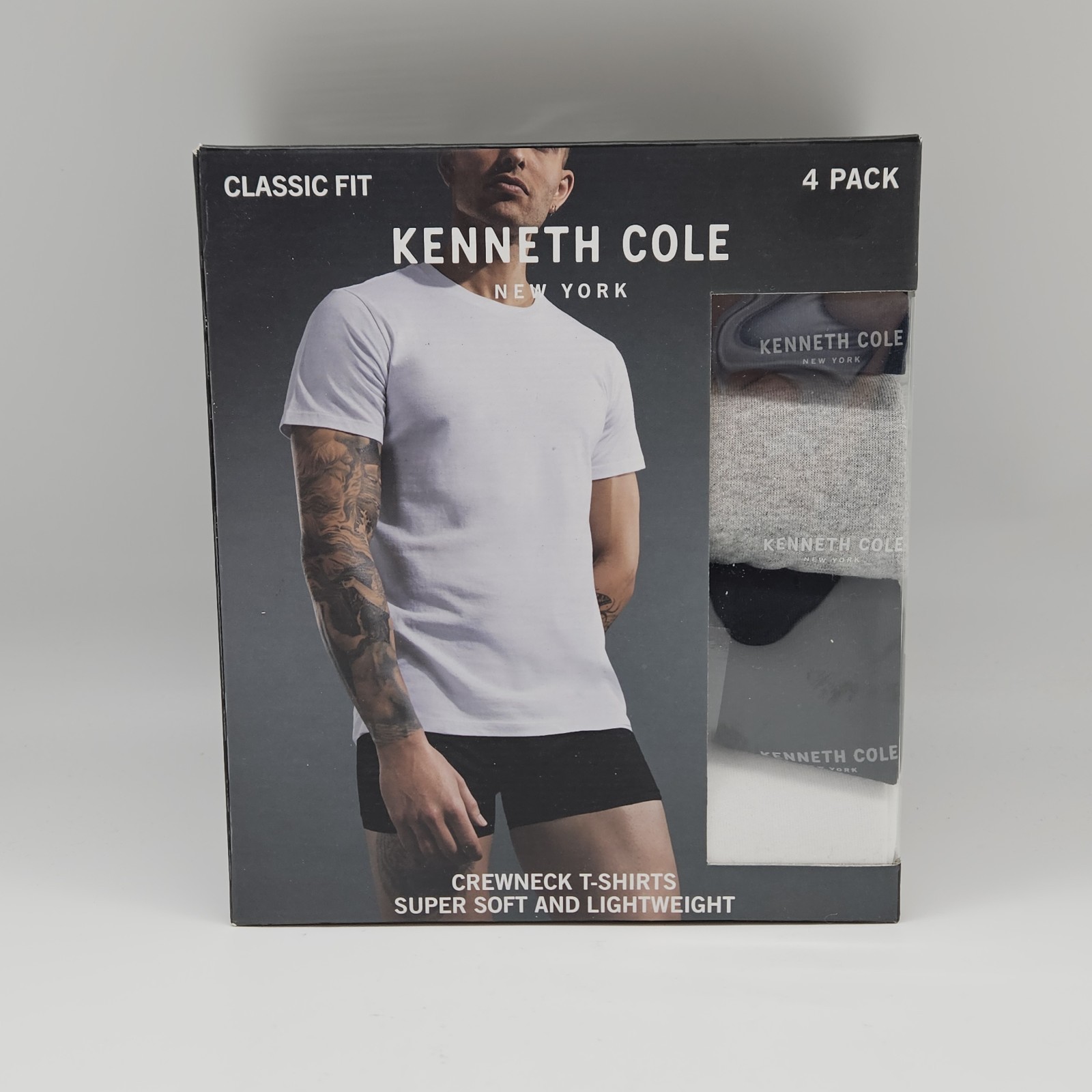 KENNETH COLE Men S M L 4 Pack White Black Gray Crew Neck Cotton Logo T Shirt Set