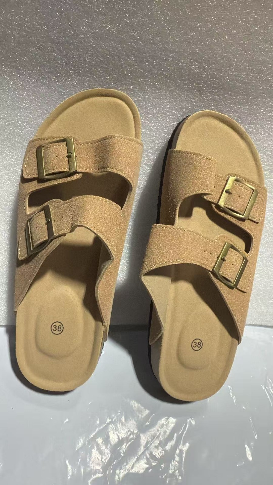 Women Cork Slide Sandals Double Buckle Strap Summer Beach Slippers