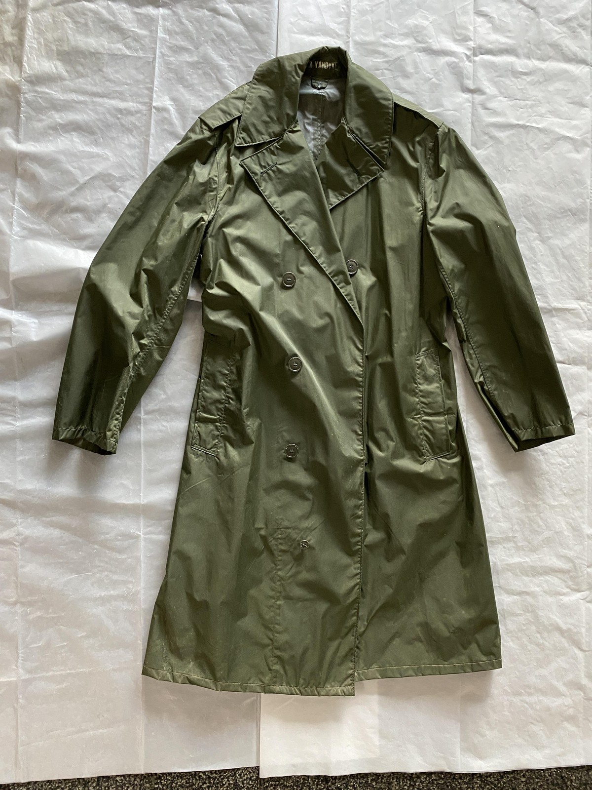 Vintage Military Blauer Raincoat Mens Green Nylon Rubber Coated Jacket Vietnam