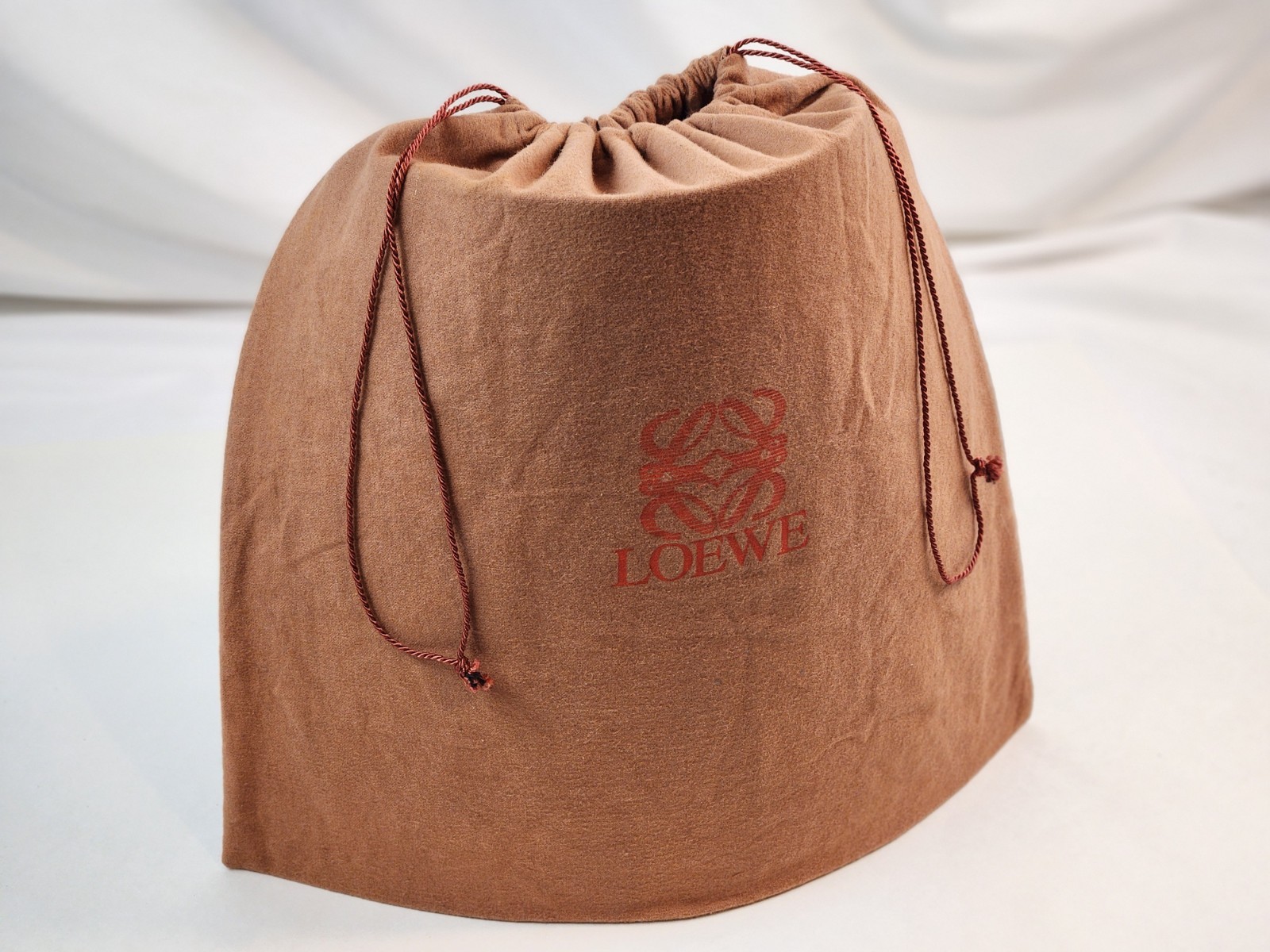 Authentic Loewe Dust Bag ONLY Drawstring 14.5 x 15.5″ Logo Brown Storing Closure