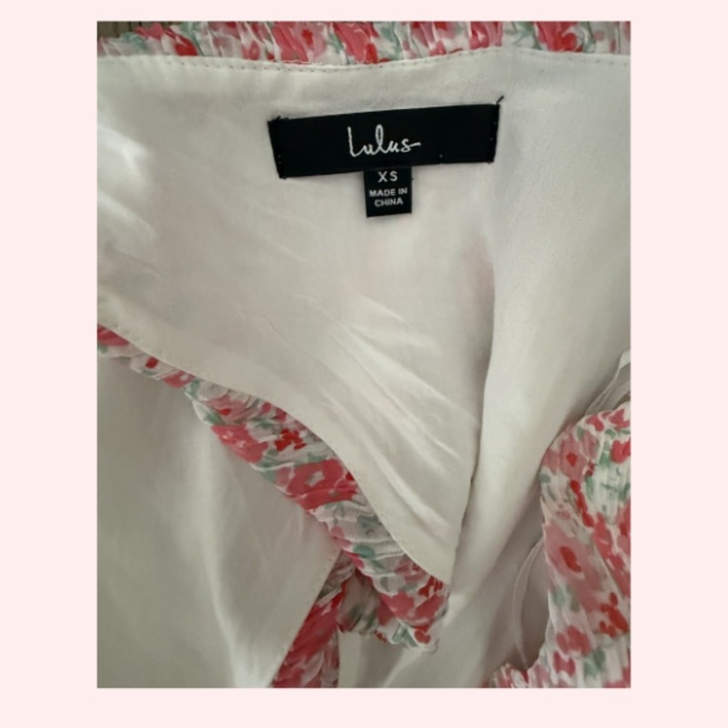 Lulus Pink Floral Puff Sleeve Wrap Crop Top Tie Waist V-Neck Size XS