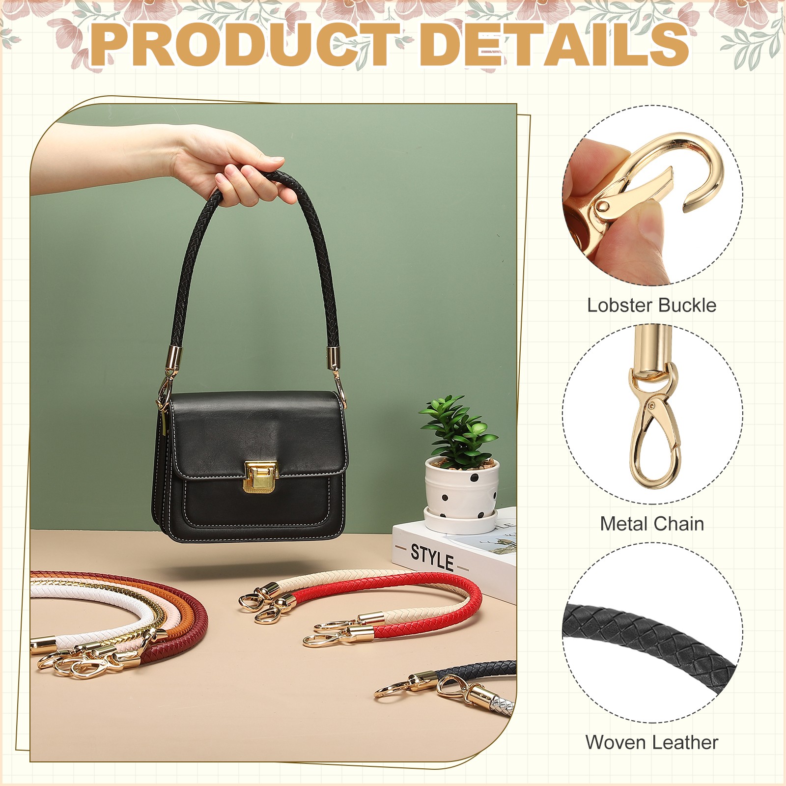 2 Pcs Braided Purse Strap, 21.6 Inch for Handbag Tote Making (Black)