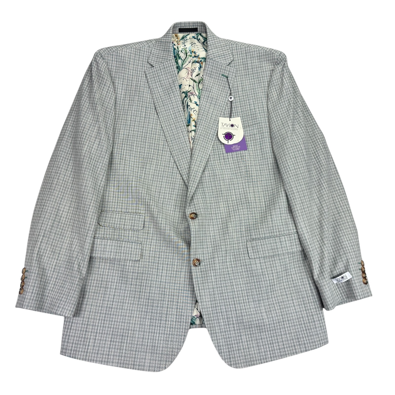 Tayion Mens Agordy Regular Fit Plaid Suit Jacket Gray Green 46L