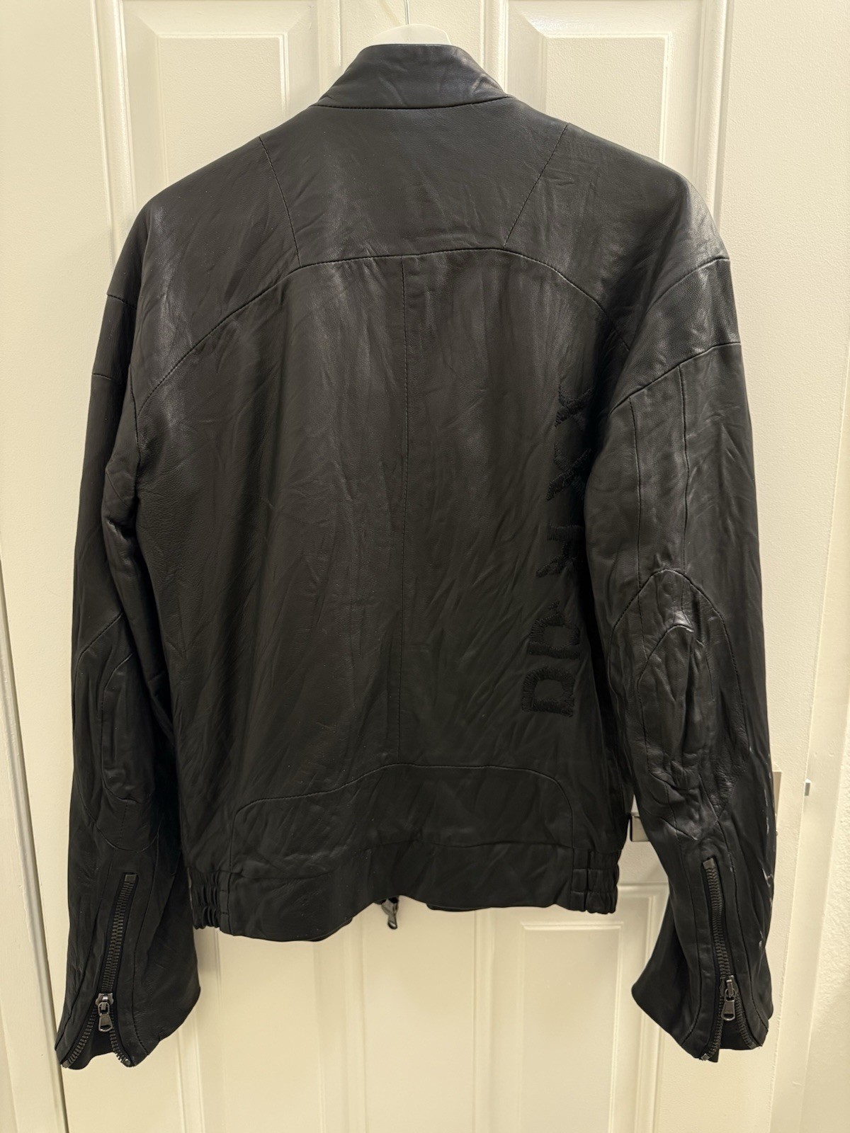 Diesel Black Gold Men’s Biker Style Black Leather Zip Jacket M