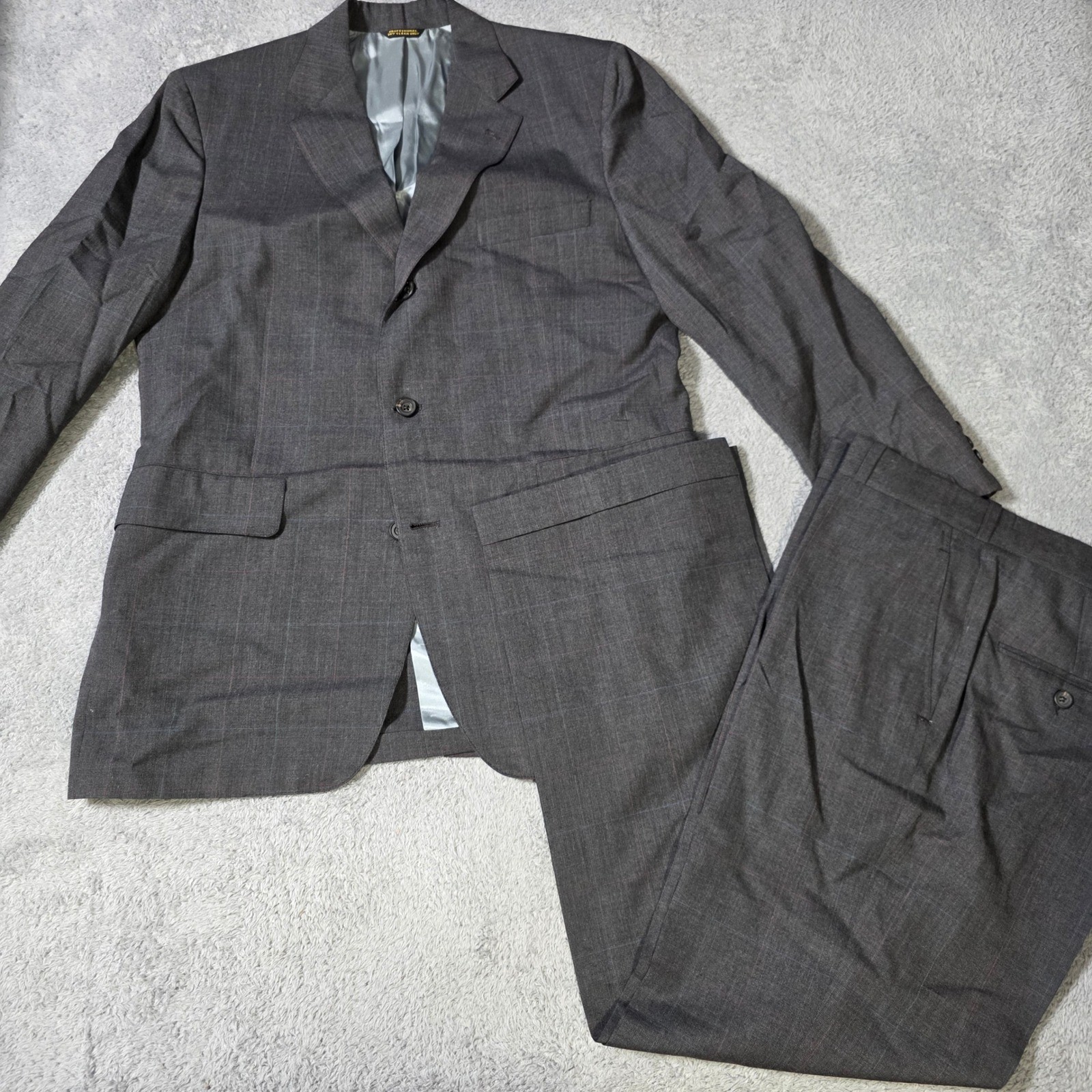 Woody’s Mens 43R 34×31 2-Piece Suit Charcl Grey Windowpane Check 3-Button Blazer