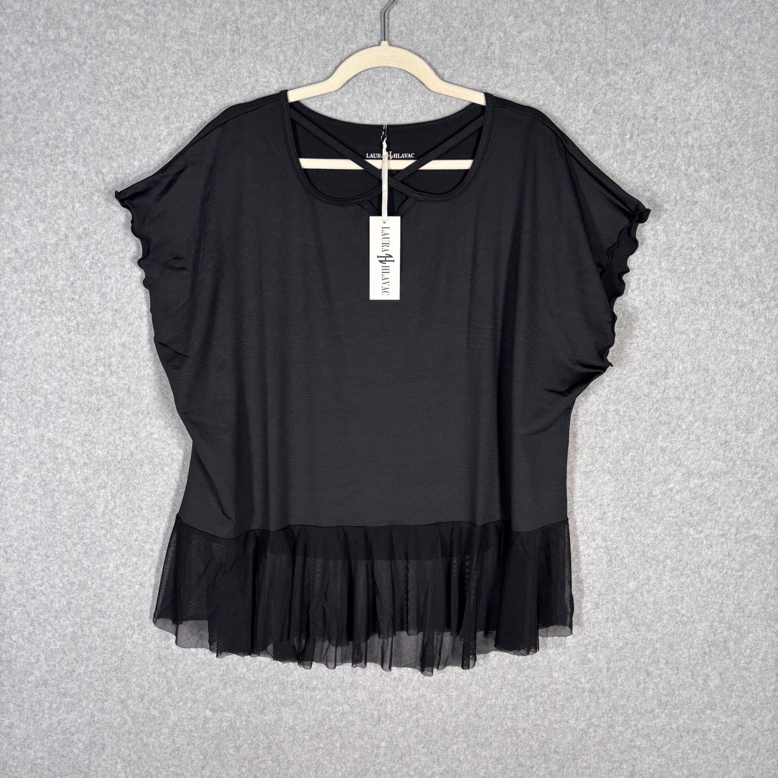 Laura Hlavac Sheer Mesh Ruffle Top XL Whimsigoth Oversized Witchy Dark Fairy