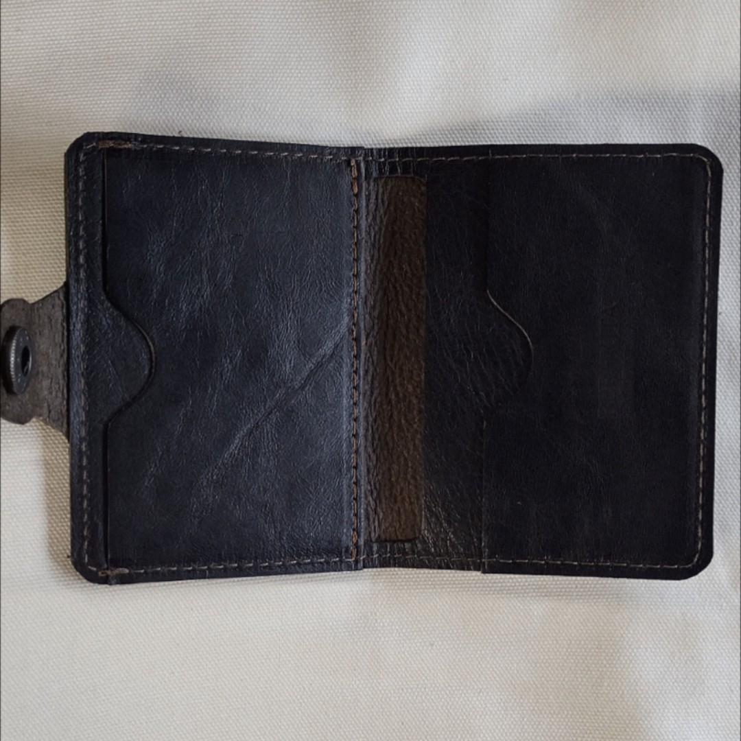 handmade real leather card holder snap button wallet black horween horsehide